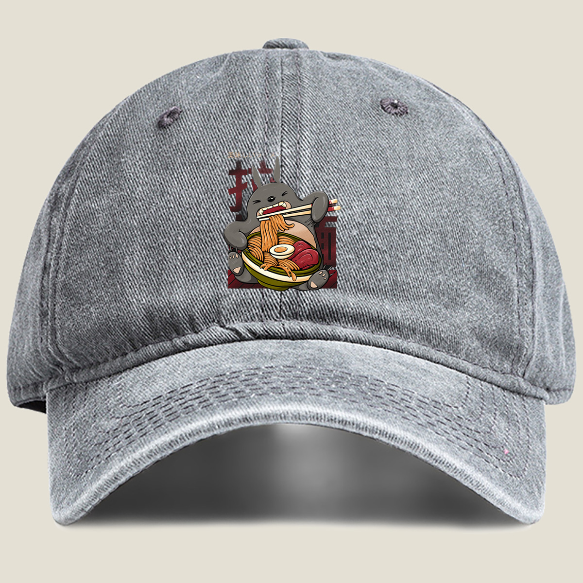 Totoro Enjoying Ramen - Washed Denim - Baseball Cap