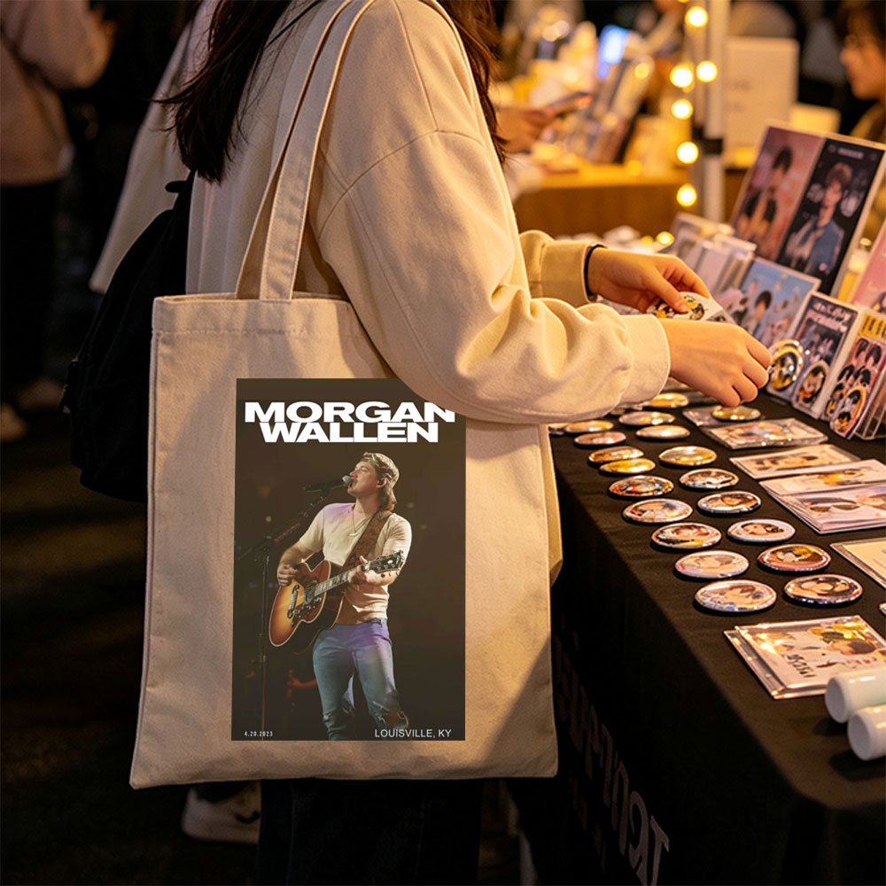 Morgan Wallen Live Performance Playing Guitar on Stage in Louisville, KY - Canvas tote bags