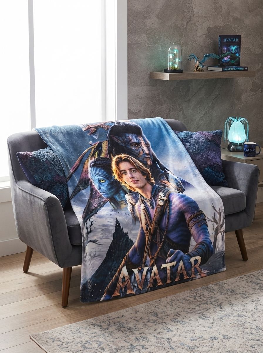 Custom Face Photo Sci-Fi Warrior Avatar Flannel Blanket Personalized Ultra Soft Cozy Fleece Throw for Couch and Bed