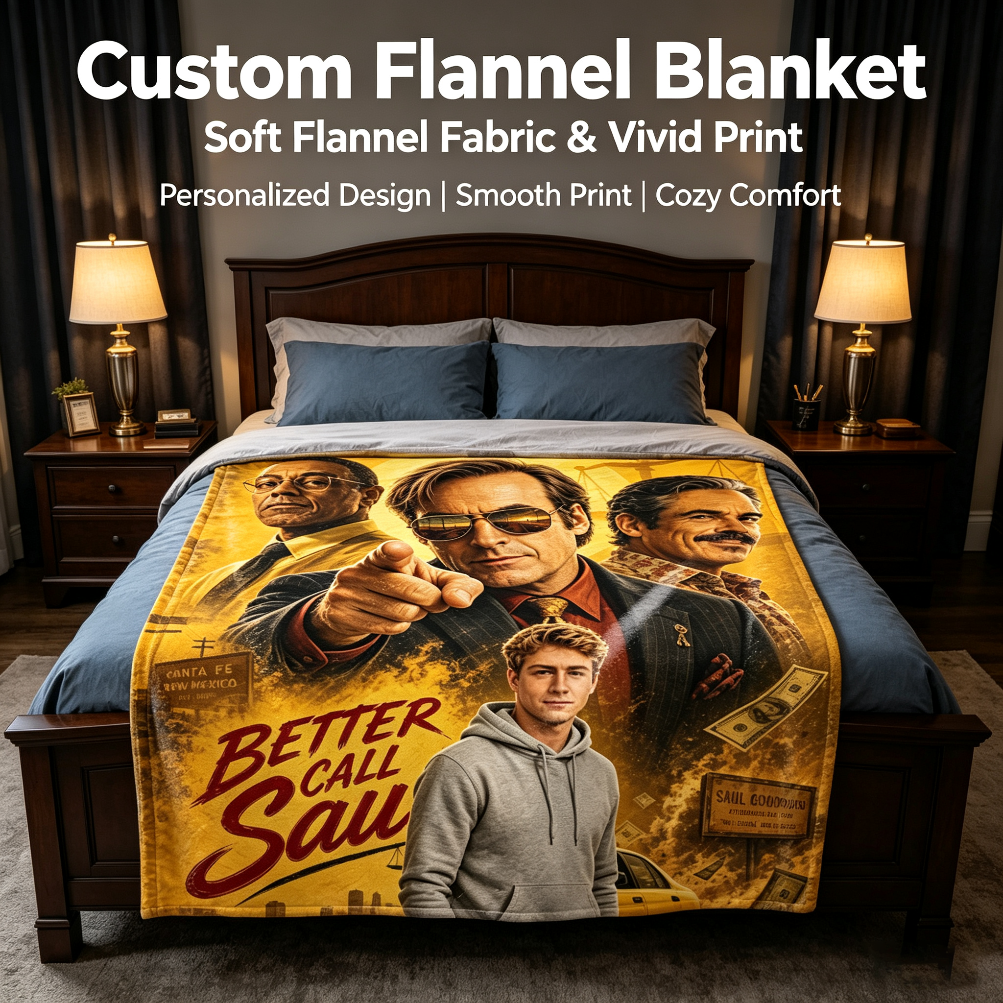 Custom Face Blanket Better Call Saul Flannel Blanket Perfect for Fans of the TV Series Ideal Gift or Giveaway for Drama and Crime Show Enthusiasts
