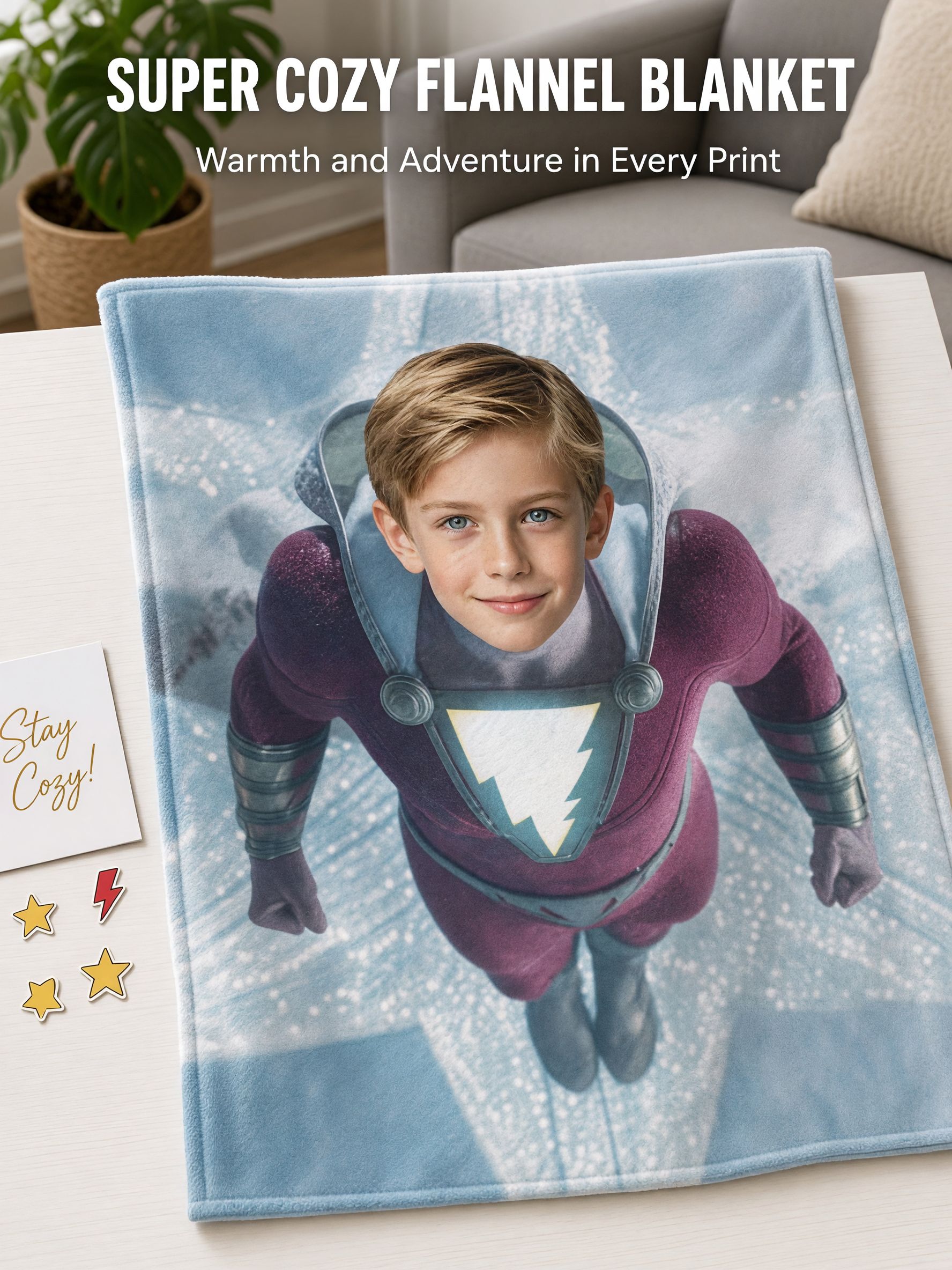 Custom Superhero Face Photo Blanket Ultra Soft Flannel Fleece Throw Personalized Hero Gift for Kids and Family