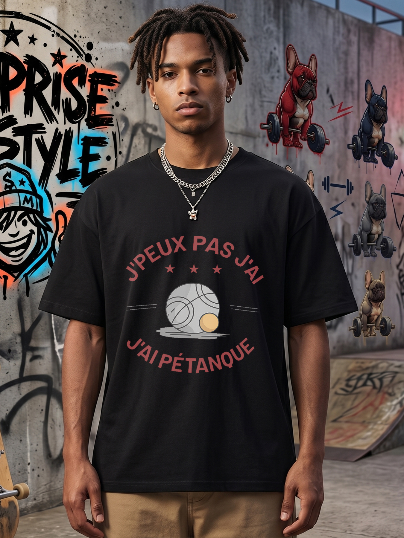 Men's Printed T-Shirt J'peux Pas J'ai Pétanque Boules Design Casual Round Neck Summer Lightweight Breathable Short Sleeve T-Shirt for Outdoor Sports Fans and Leisure Activities