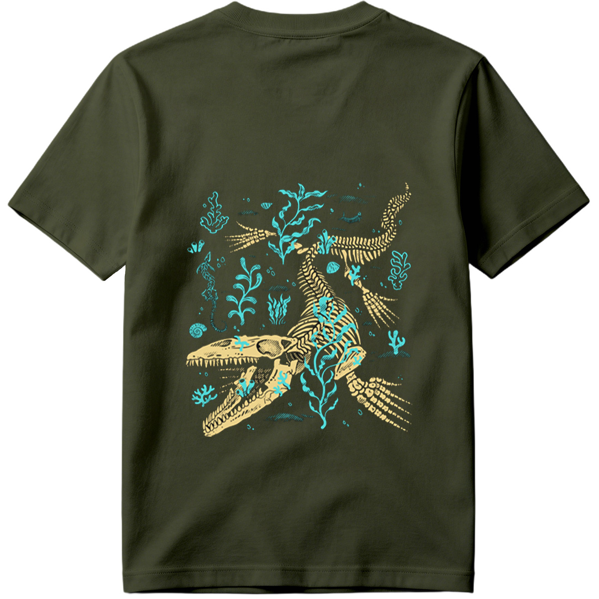 Mosasaurus Skeleton in Ocean Depths - Tee