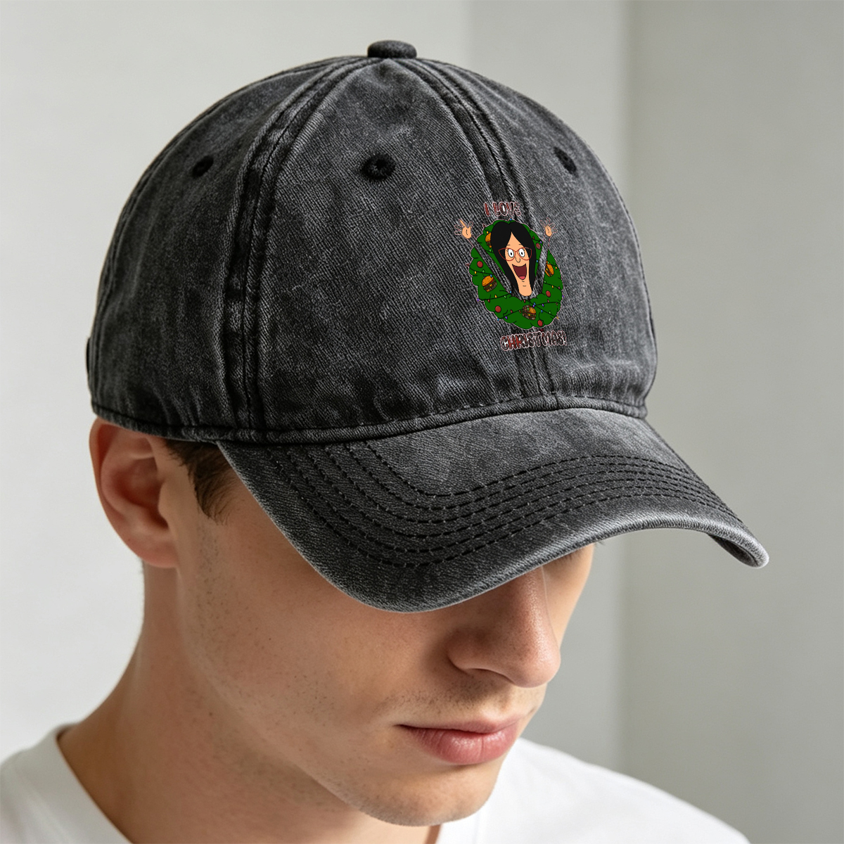 I Love Christmas - Morticia Addams Style - Washed Denim - Baseball Cap