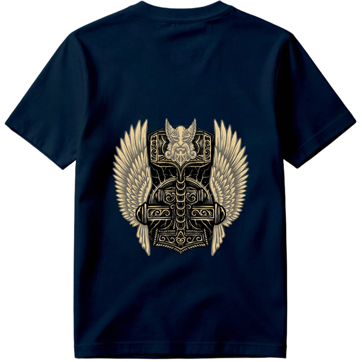 Thor's Hammer with Winged Viking Warrior Design - Tee