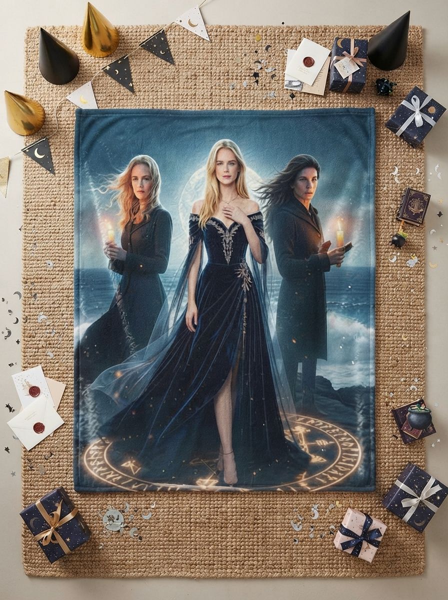 Custom Photo Face Flannel Blanket Personalized Gothic Witchcraft Magic Throw Ultra Soft Cozy Keepsake Gift for Bed and