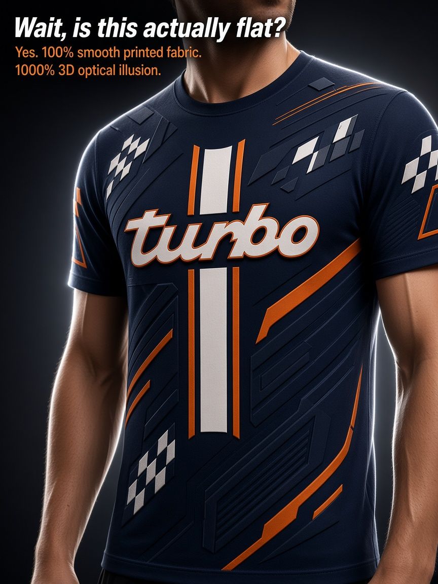 Turbo Racing 77 3D Optical Illusion Graphic Tee Breathable Athletic Mesh T-Shirt for Casual and Sports Wear
