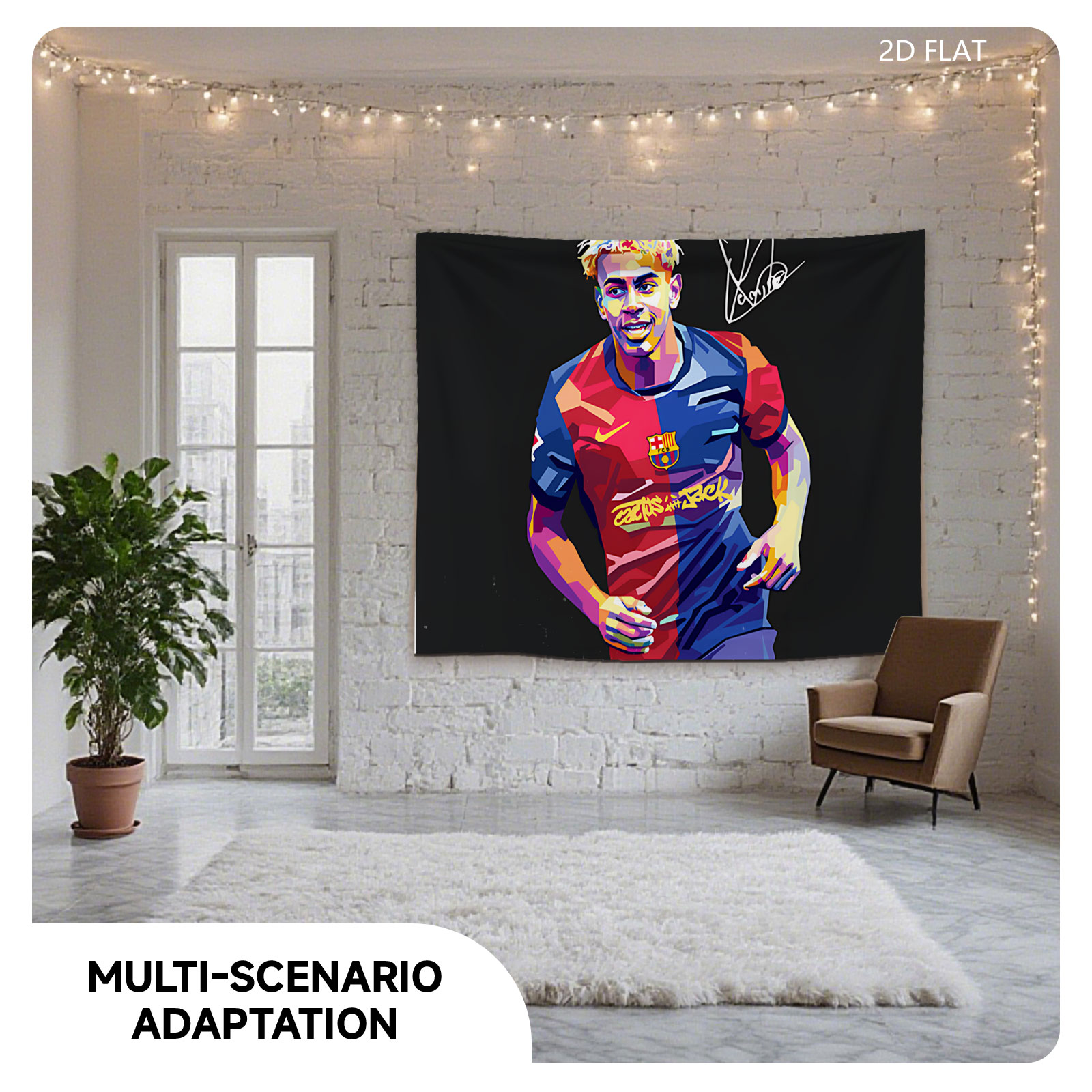 Lamine Yamal in FC Barcelona Jersey, Artistic Portrait - Tapestry