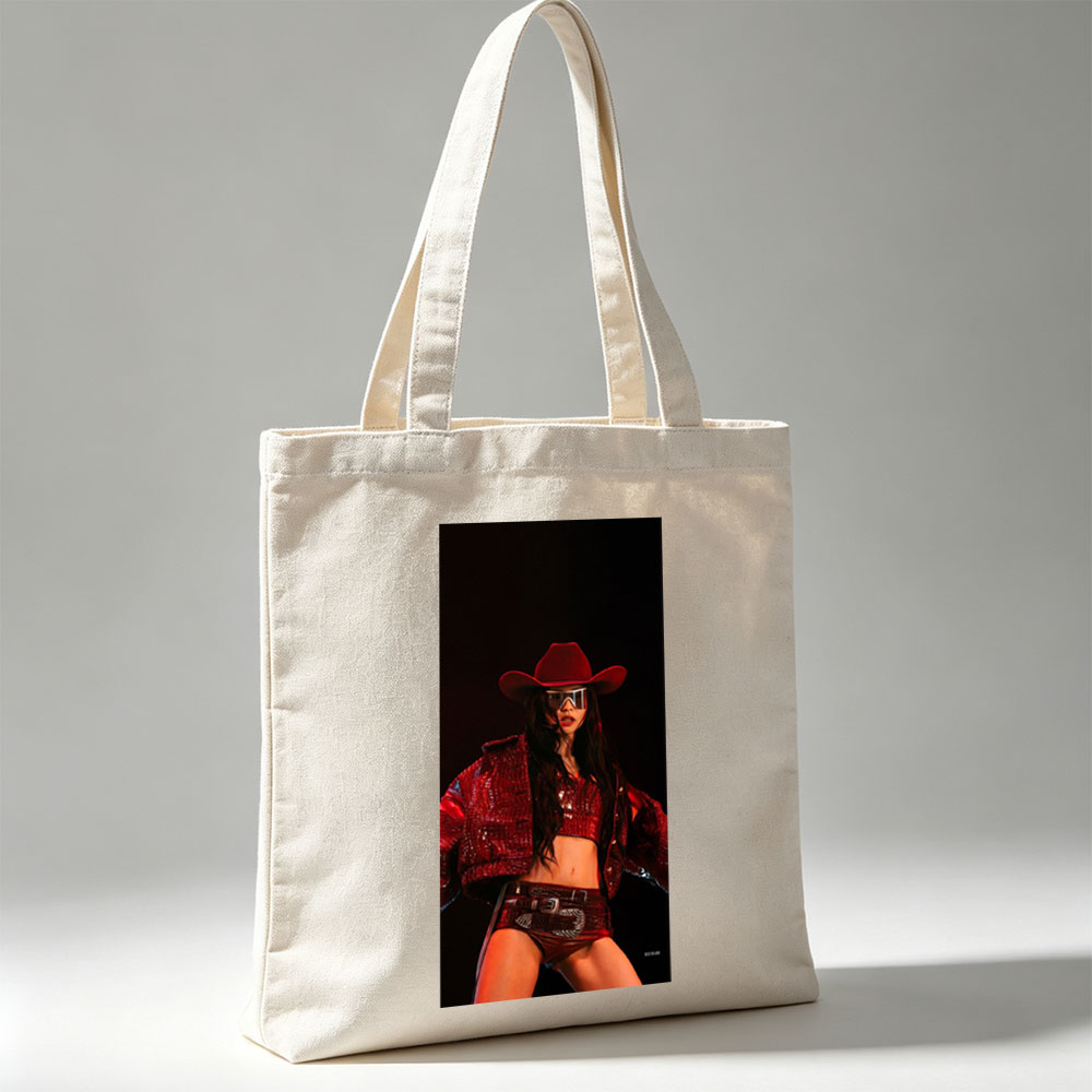 Dua Lipa in a Red Cowboy Outfit Performing on Stage - Canvas tote bags