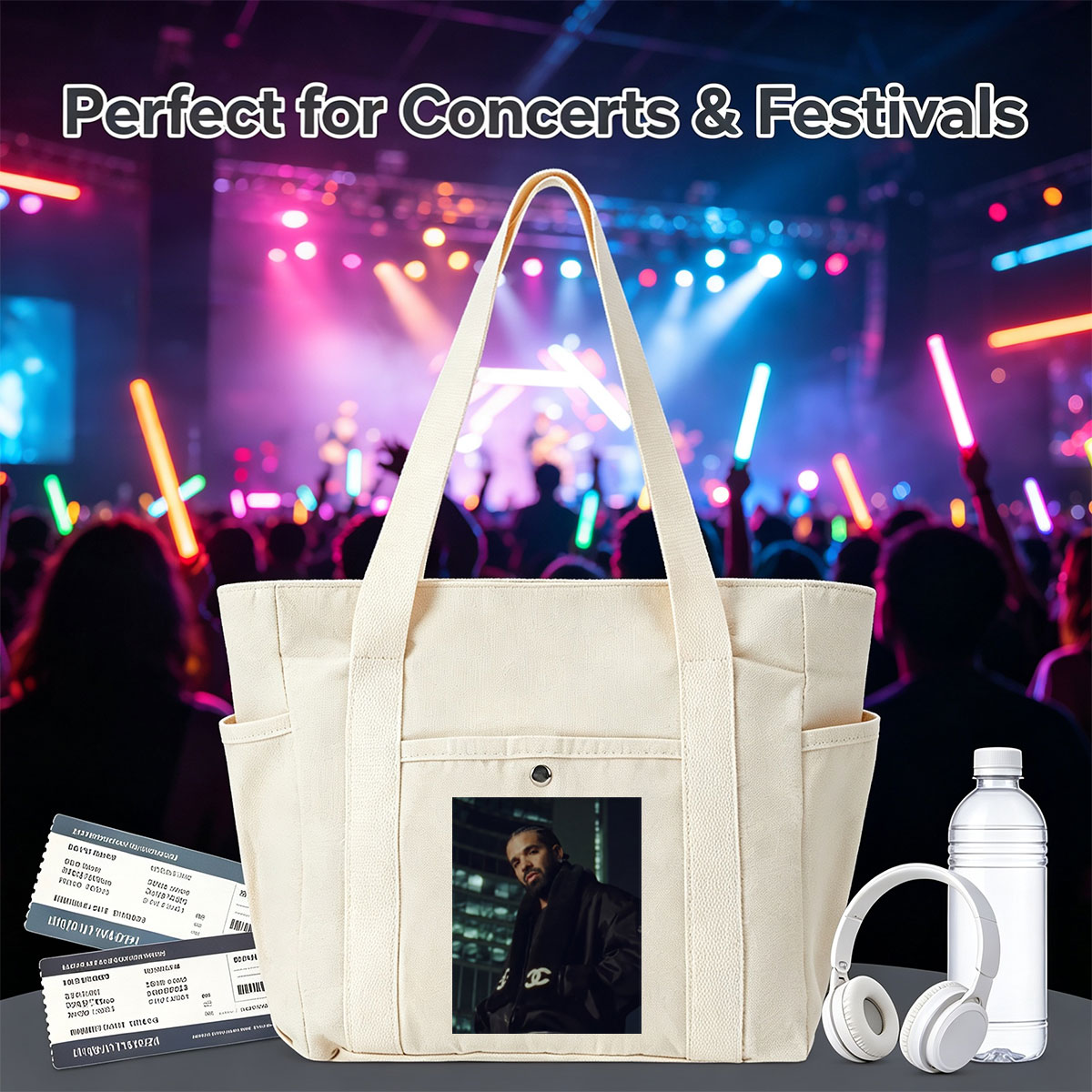 Drake in Urban Night Setting Wearing Chanel Jacket - Multi-pocket bags