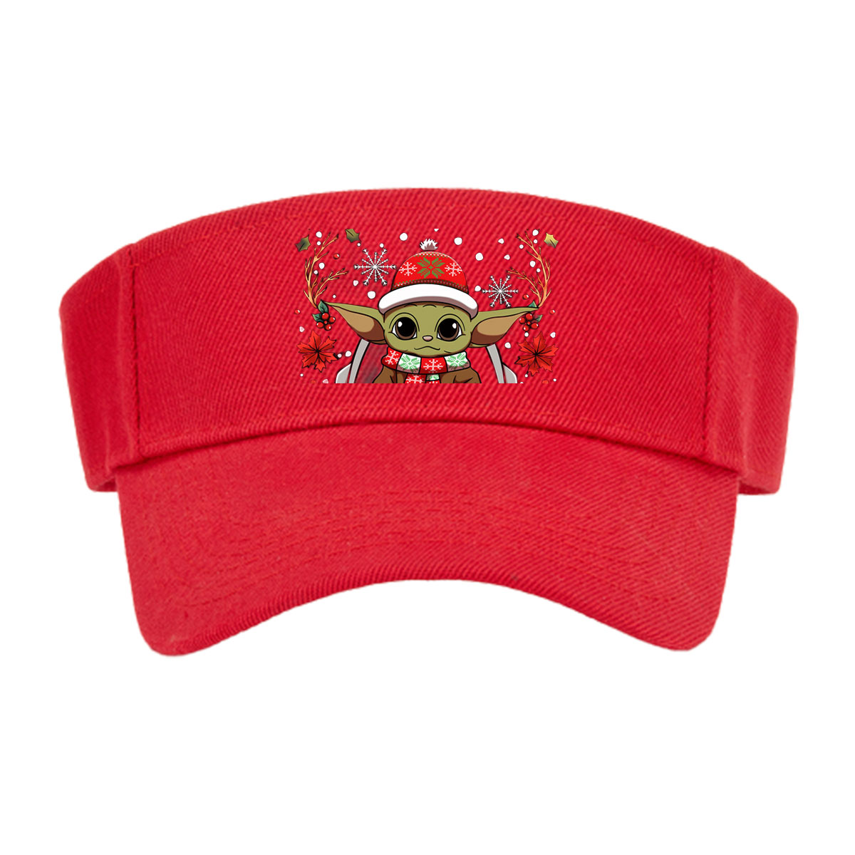 Baby Yoda in Christmas Hat and Scarf, Surrounded by Holiday Decorations -  Visor cap