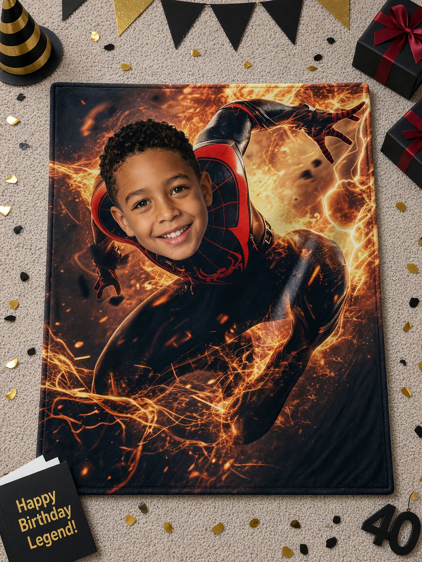 Personalized Face Superhero Flannel Blanket, Custom Photo Action Hero Plush Throw, Ideal Cozy Gift for Kids and Family