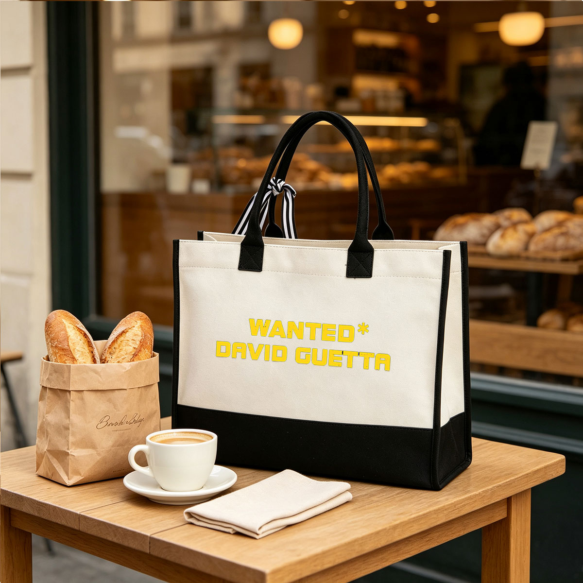 WANTED: DAVID GUETTA - Canvas patchwork gift tote bag