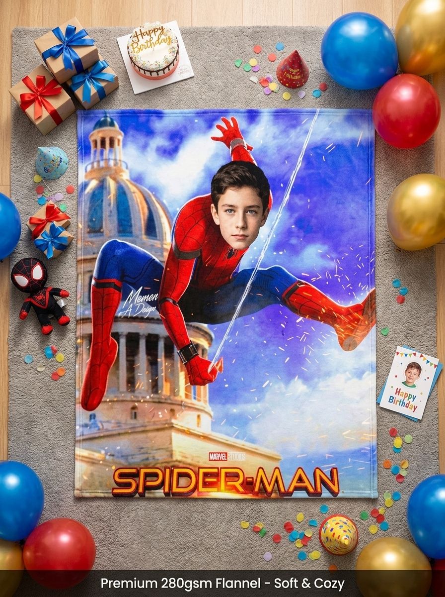 Custom Face Superhero Flannel Throw Blanket Personalized Photo Fleece Bed Sofa Cover Ideal Cozy Gift for Boys and Kids