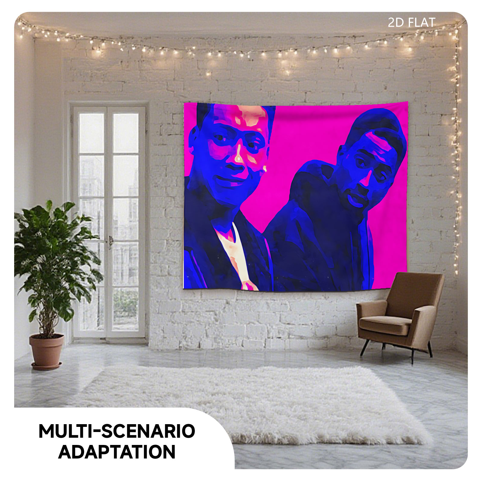 Two Men in Vibrant Pink and Blue Portrait - Tapestry