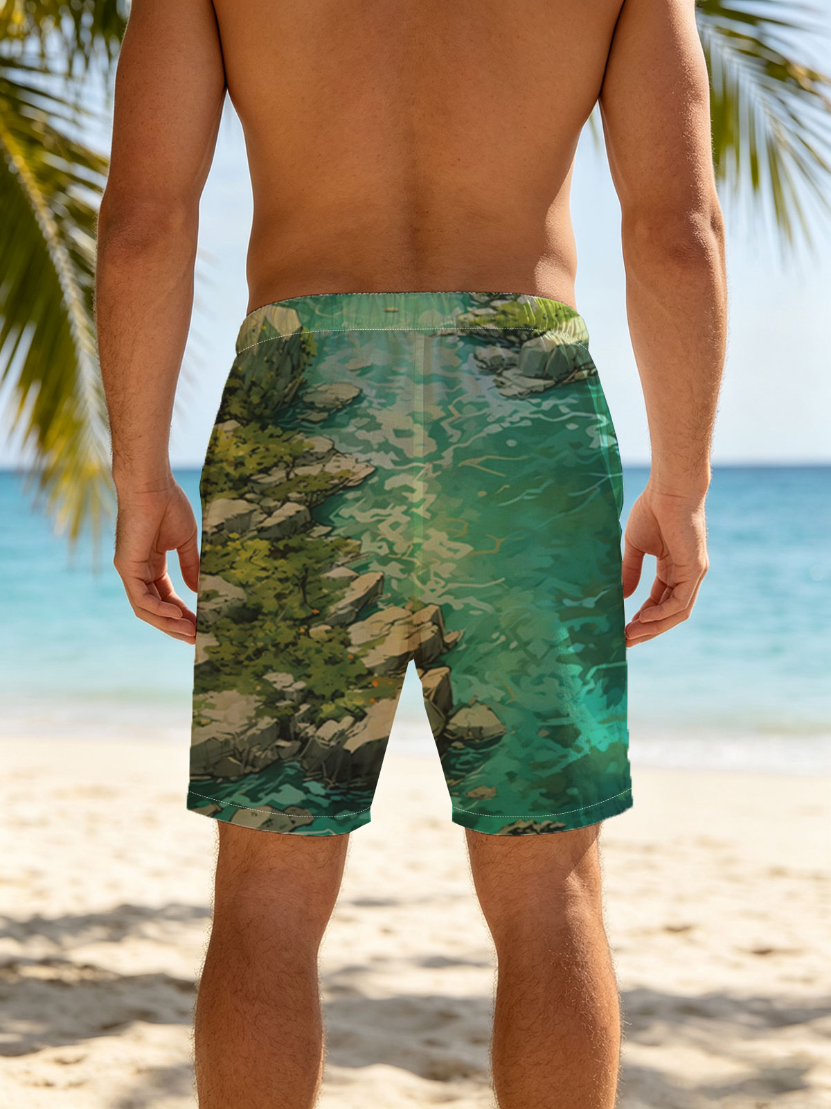 Crystal Clear River Winding Through Rocky Landscape -  Beach shorts