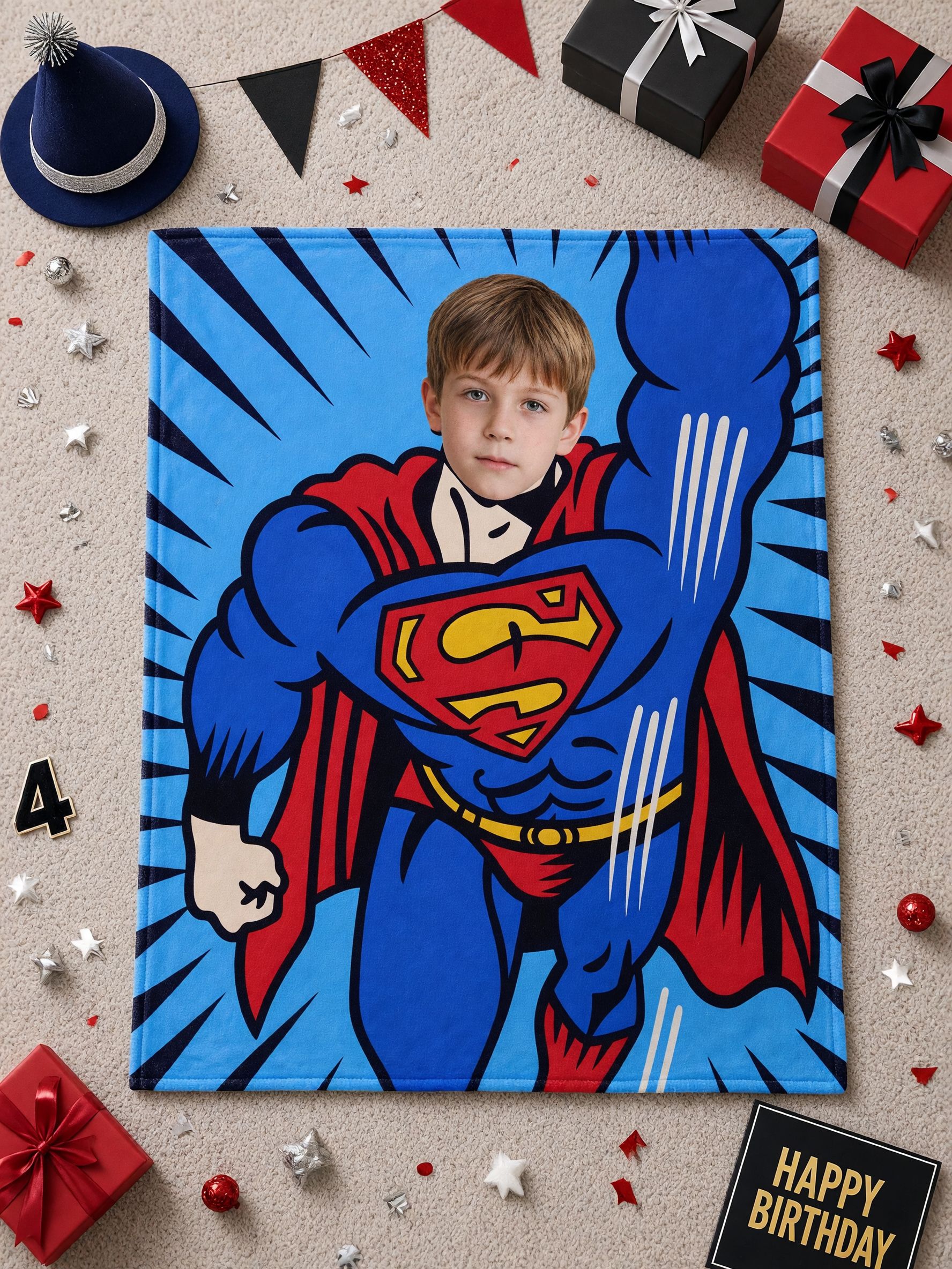 Personalized Superhero Face Photo Blanket, Custom Comic Throw Blanket for Kids and Adults, Cozy Plush Keepsake Gift