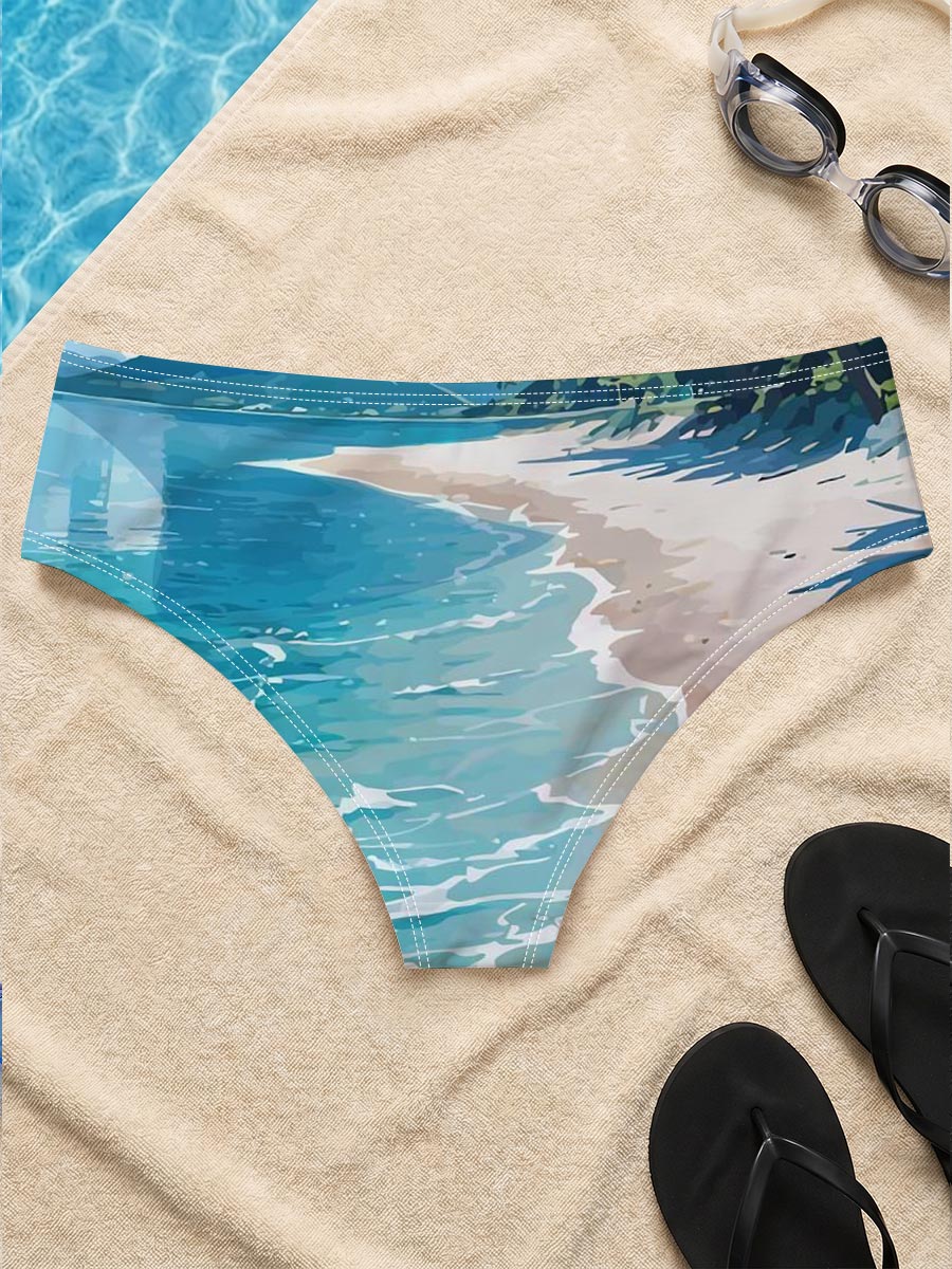 Tropical Beach with Crystal Clear Water and Palm Trees -  Men's swim trunks