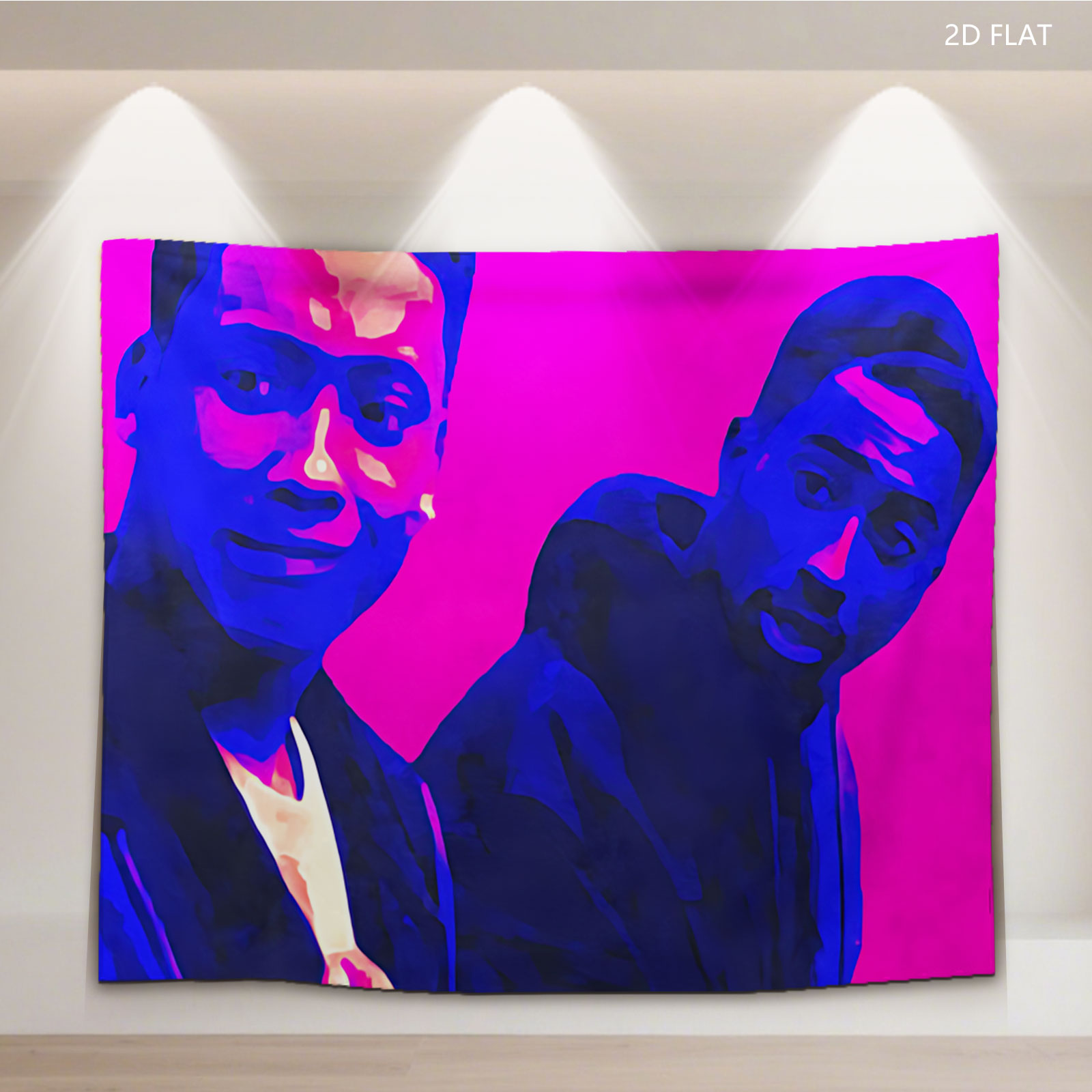 Two Men in Vibrant Pink and Blue Portrait - Tapestry