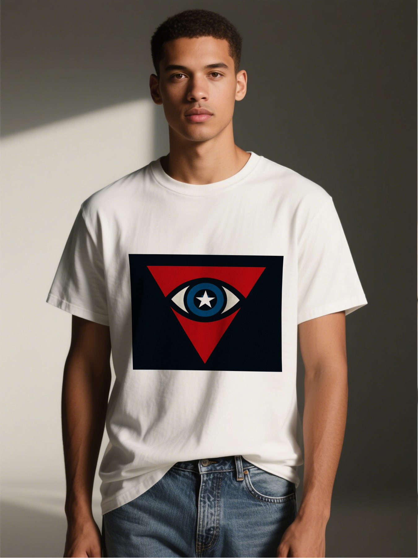 Men's Printed T-Shirt with Eye and Star in Red Triangle Design, Casual Round Neck Lightweight Breathable Summer Short Sleeve T-Shirt for Outdoor Activities, Travel, and Daily Wear, Suitable for Men Who Love Unique Graphic Styles