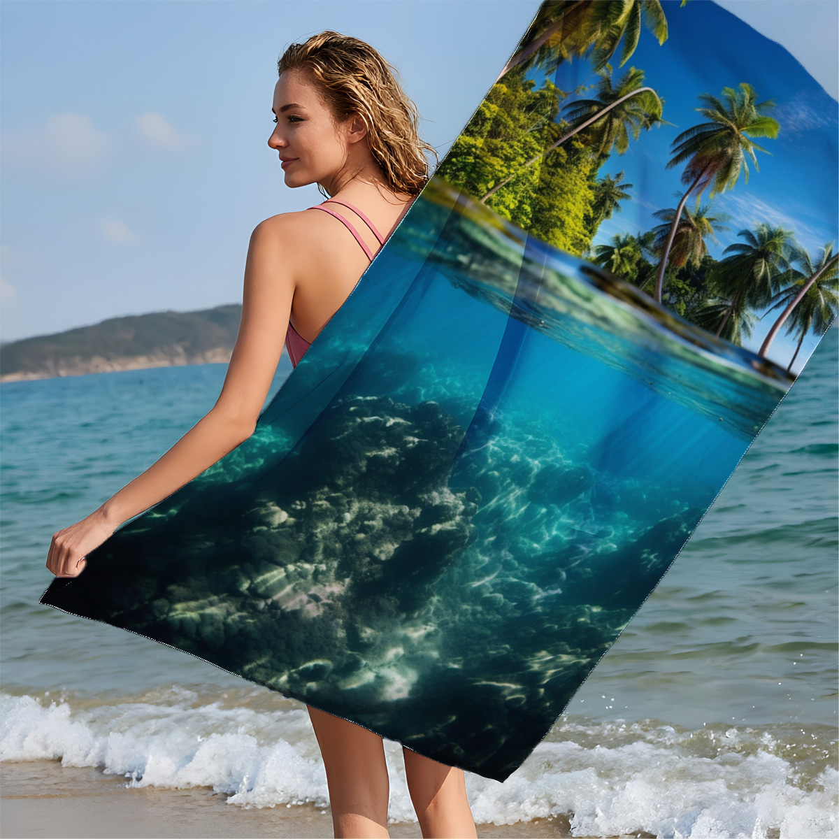 Tropical Paradise: Palm Trees and Coral Reef Underwater - Beach towels