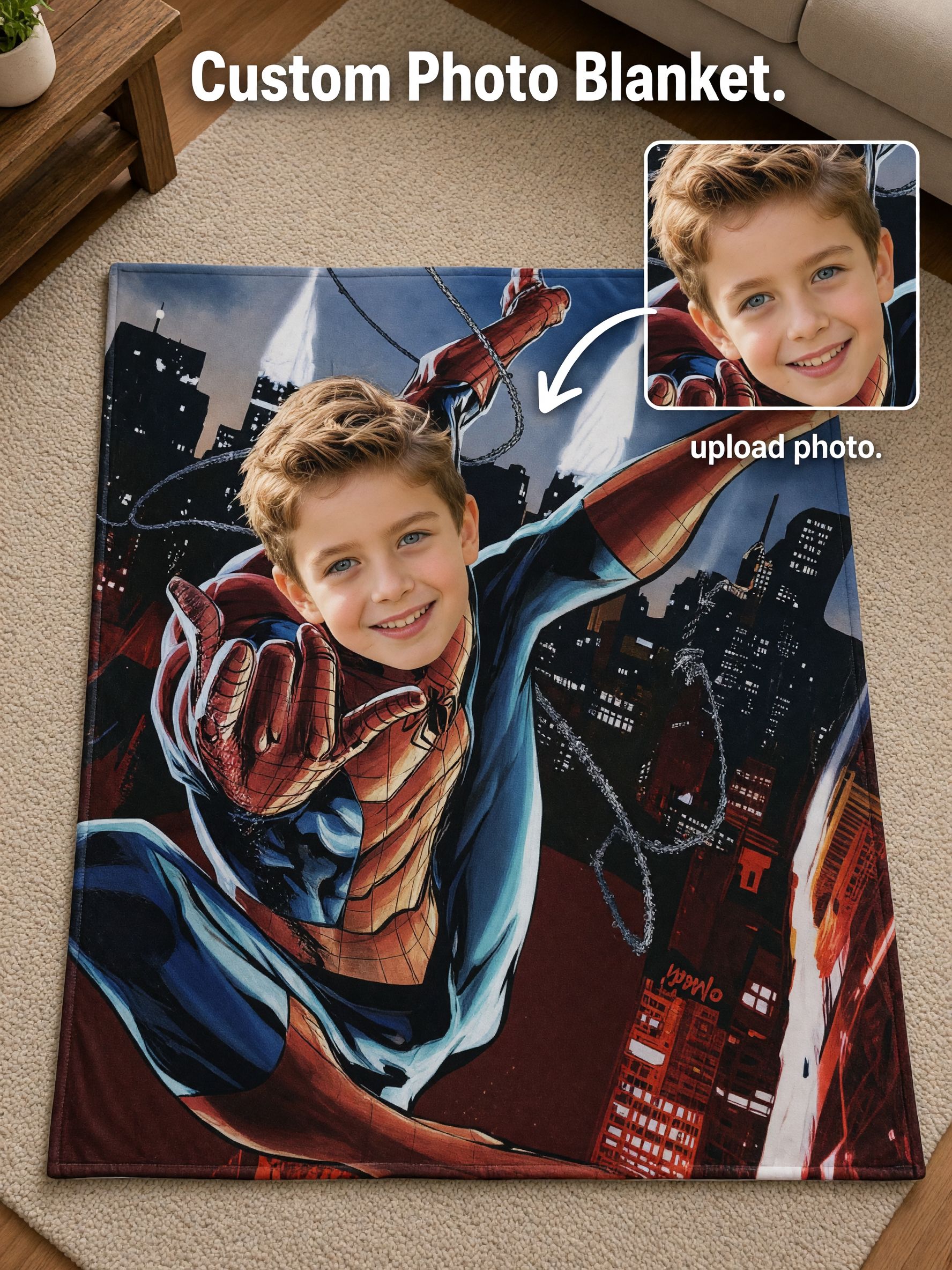 Personalized Photo Superhero Blanket Custom Face Soft Flannel Throw for Kids Couch Bed Ideal Cozy Keepsake Gift