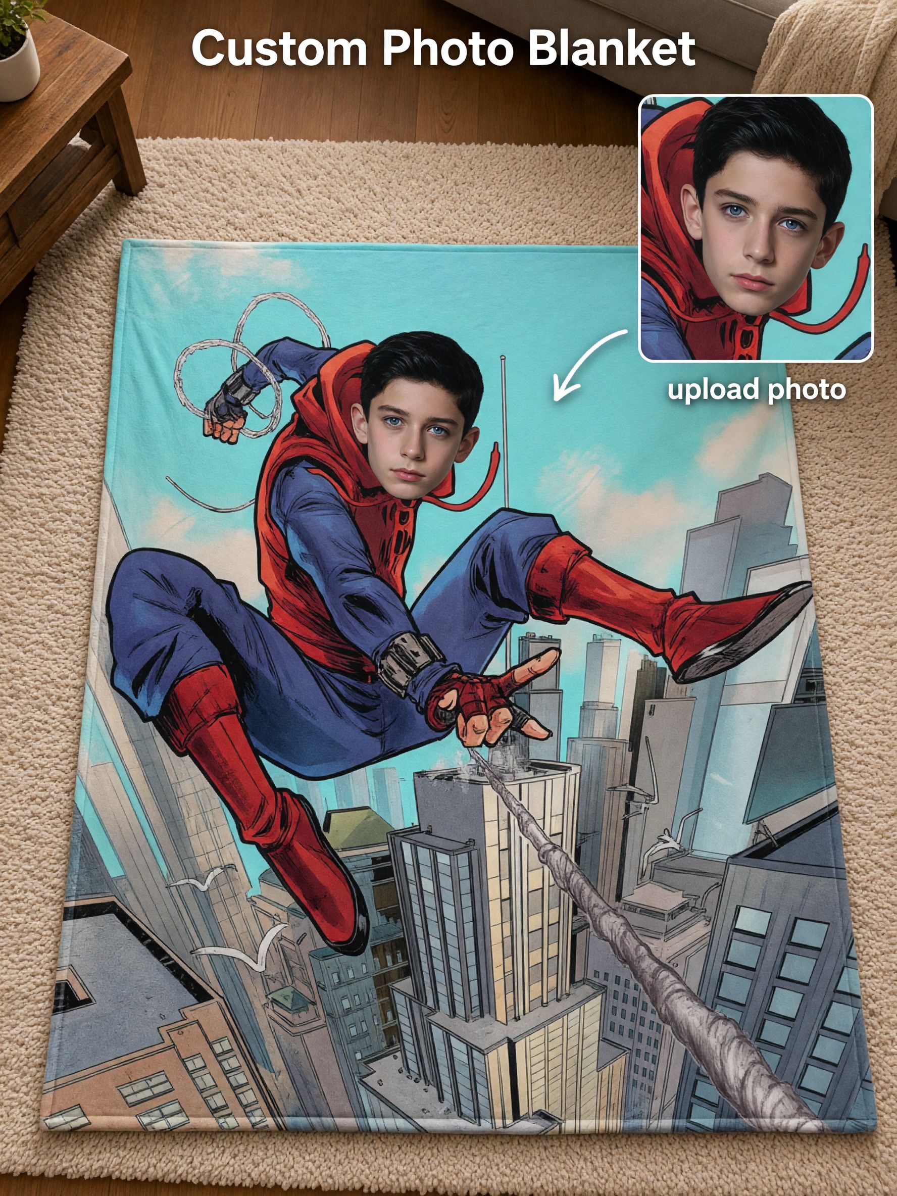 Custom Face Superhero Flannel Throw Blanket Personalized Photo Comic Character Warm Plush Fleece Bed Couch Travel