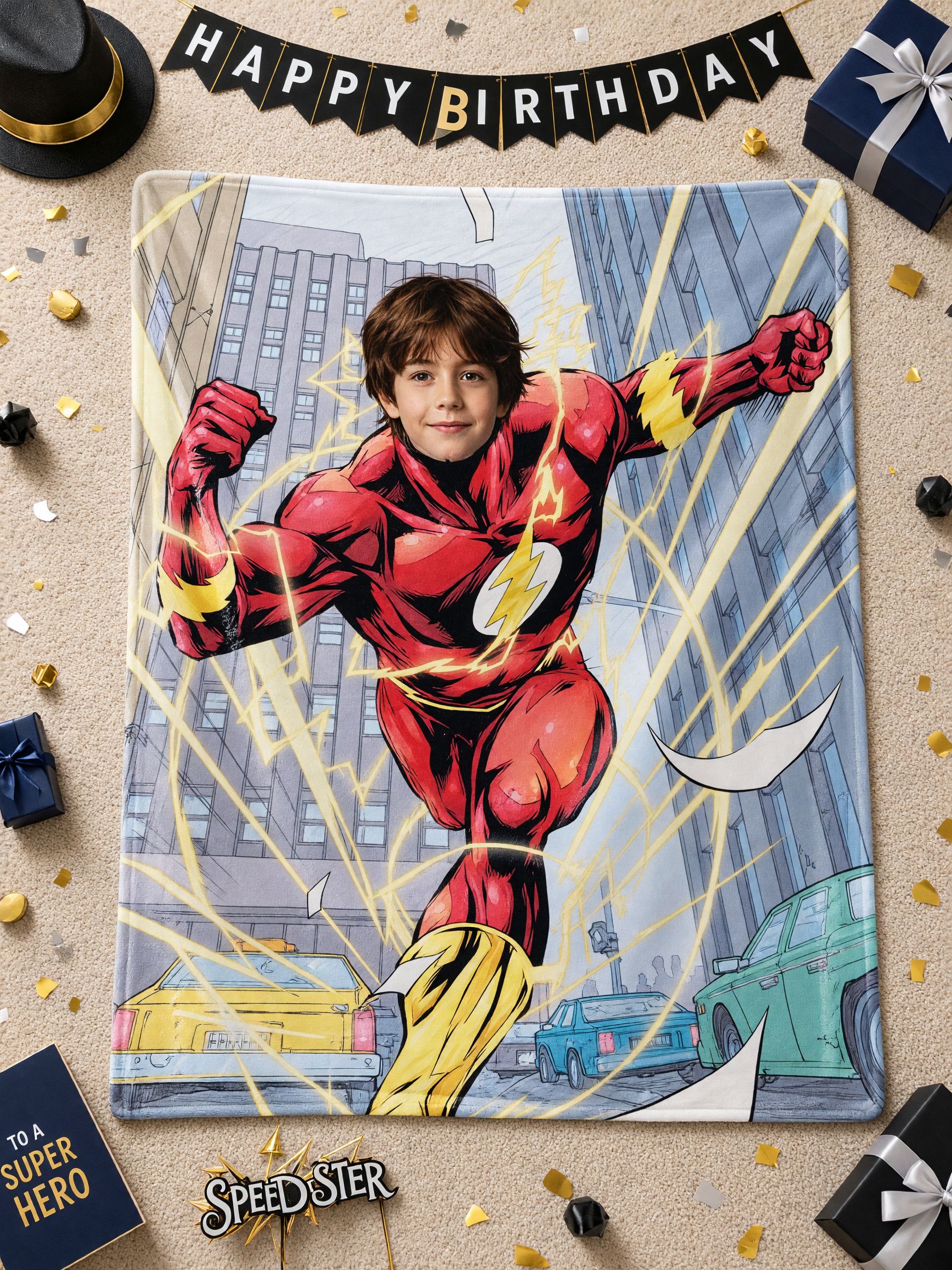 Custom Face Photo Blanket Personalized Superhero Comic Flannel Throw for Kids Adults Cozy Birthday Gift