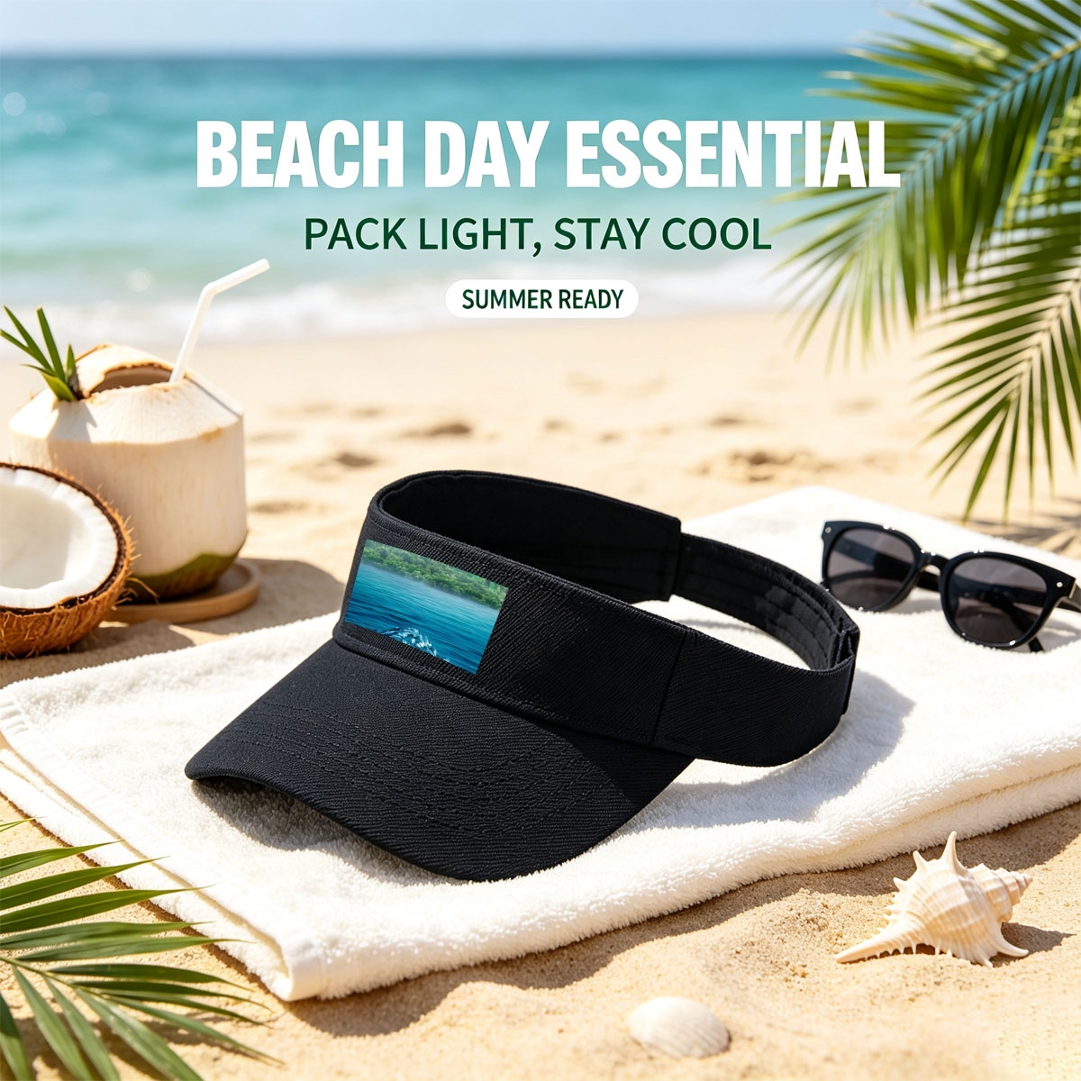 Sunlit Tropical Waters with Palm Trees and Underwater View -  Visor cap