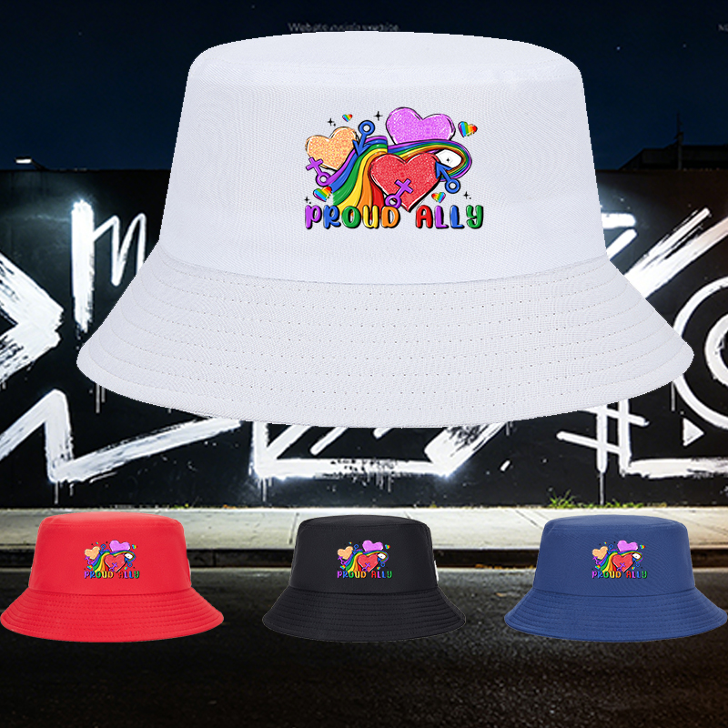 Unisex Fisherman Hat with Rainbow Pride Hearts and 