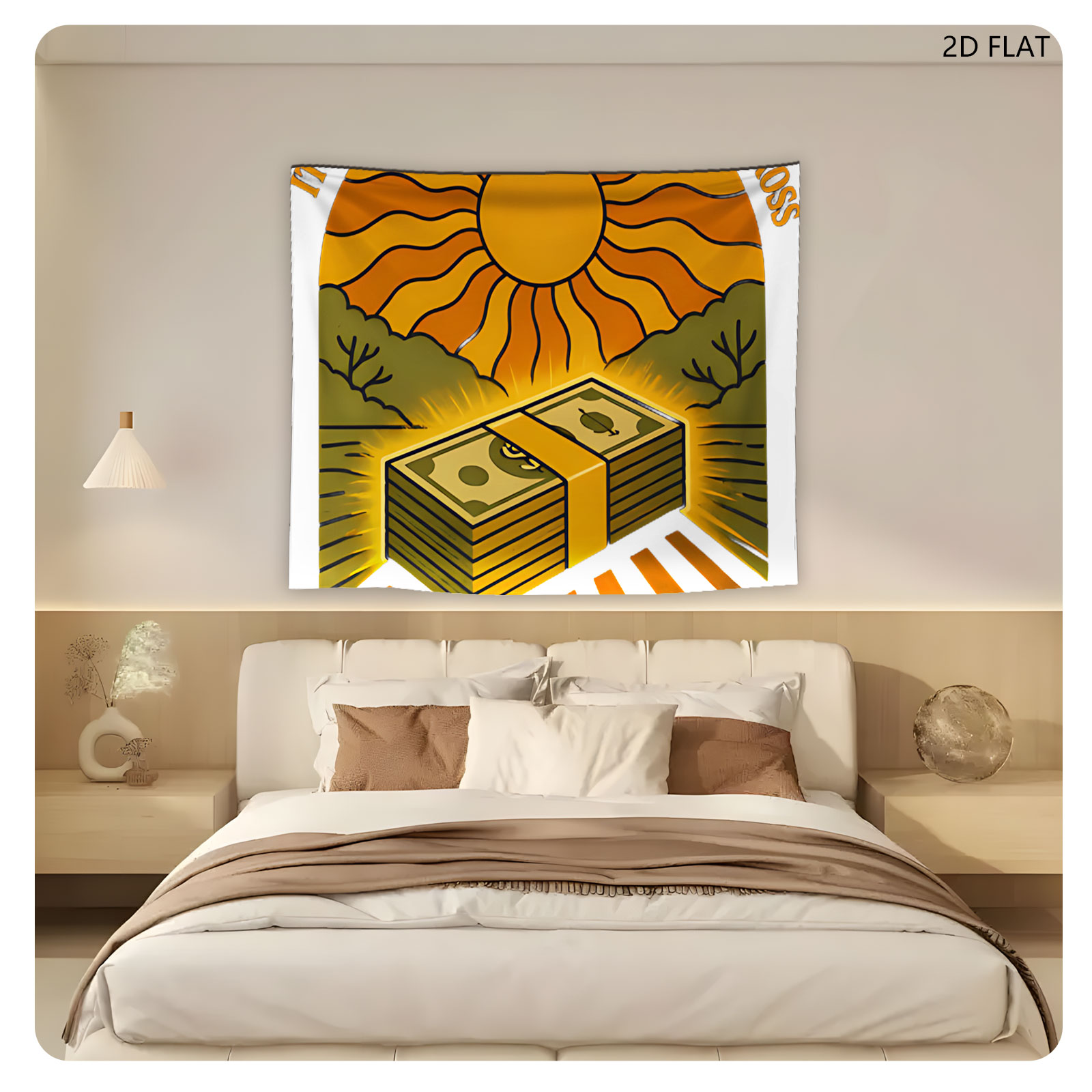 Money Glows Under the Sun: A Stack of Cash in a Radiant Landscape - Tapestry