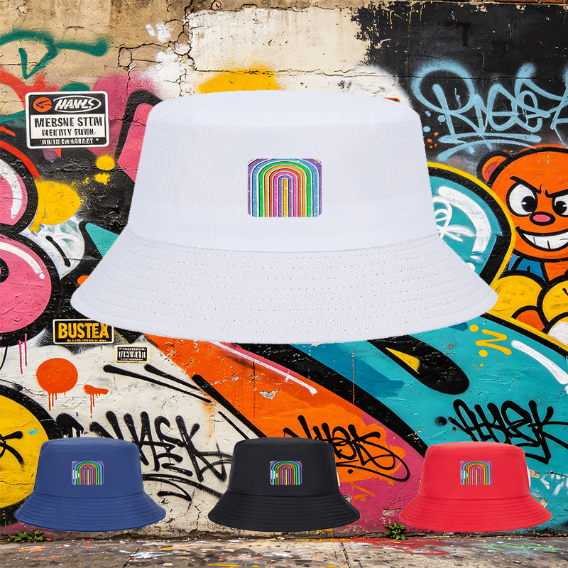 Unisex Classic Bucket Hat with Glitter Rainbow Print Design - Stylish Sun Protection Hat for Outdoor Activities, Beach, Travel, and Casual Wear - Perfect for Adults Seeking Trendy and Comfortable Headwear