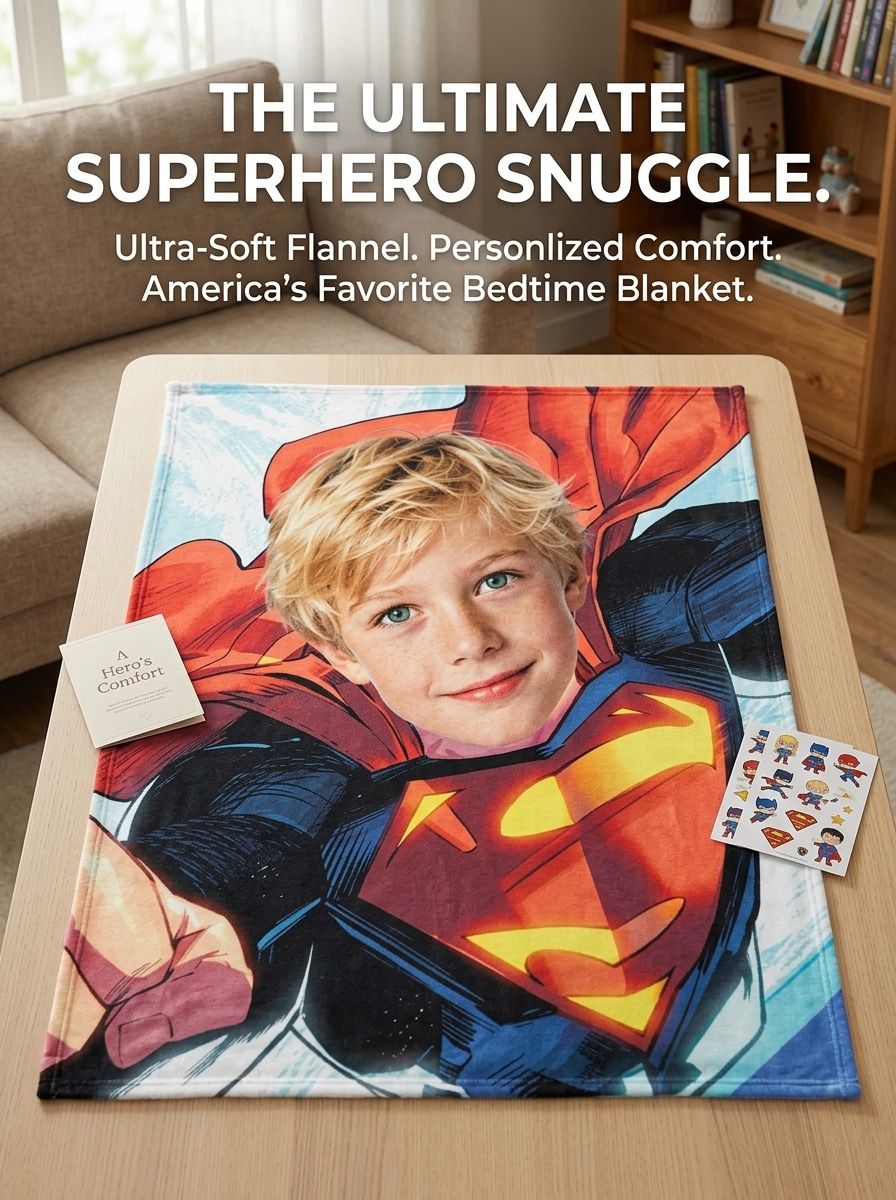 Custom Face Photo Blanket Personalized Superhero Flannel Throw Ultra Soft Fleece for Kids and Adults Ideal Cozy Gift