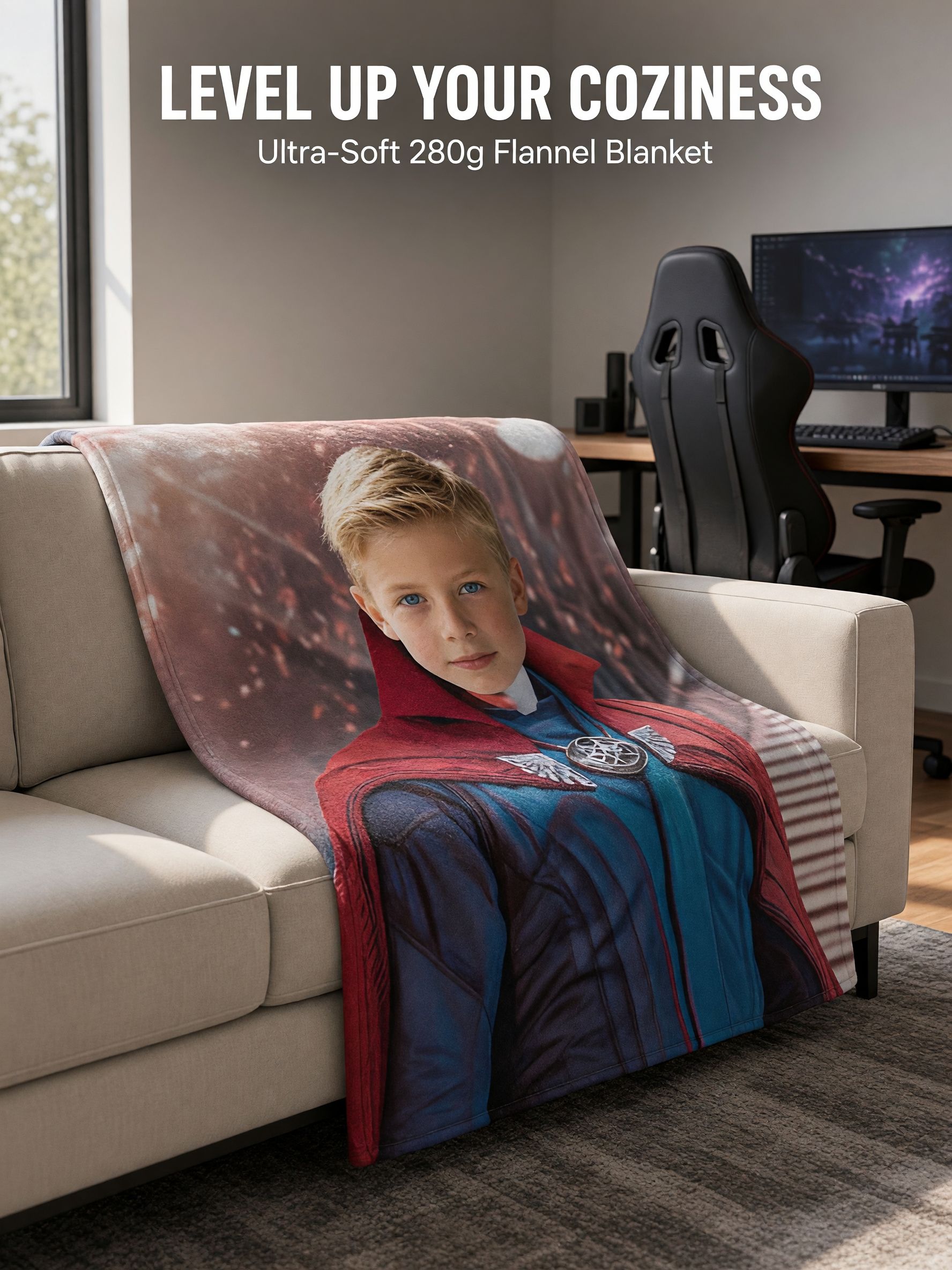 Custom Photo Face Blanket Personalized Superhero Costume Portrait Ultra Soft Flannel Fleece Throw Skin Friendly Anti