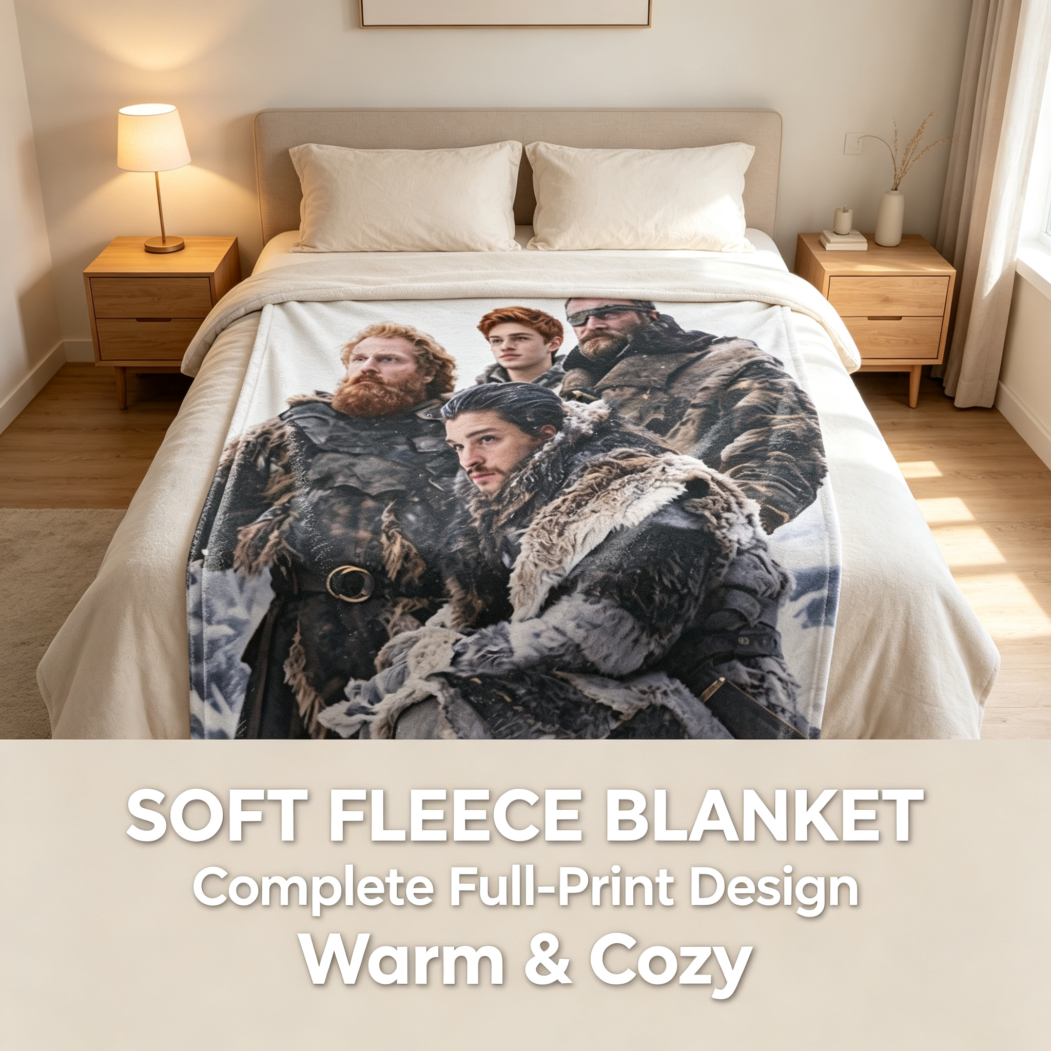 Custom Face Blanket Game of Thrones Characters Flannel Blanket Winterfell Scene Cozy Gift for Fans and Collectors