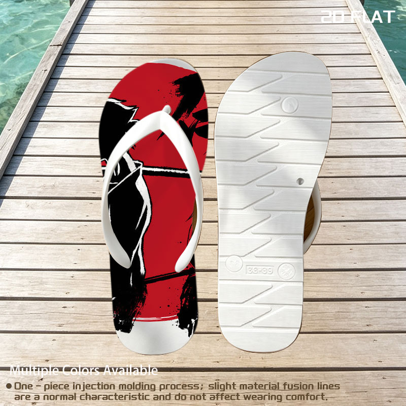 Samurai Silhouettes with Katana Against Red Moon Background -  flip-flops