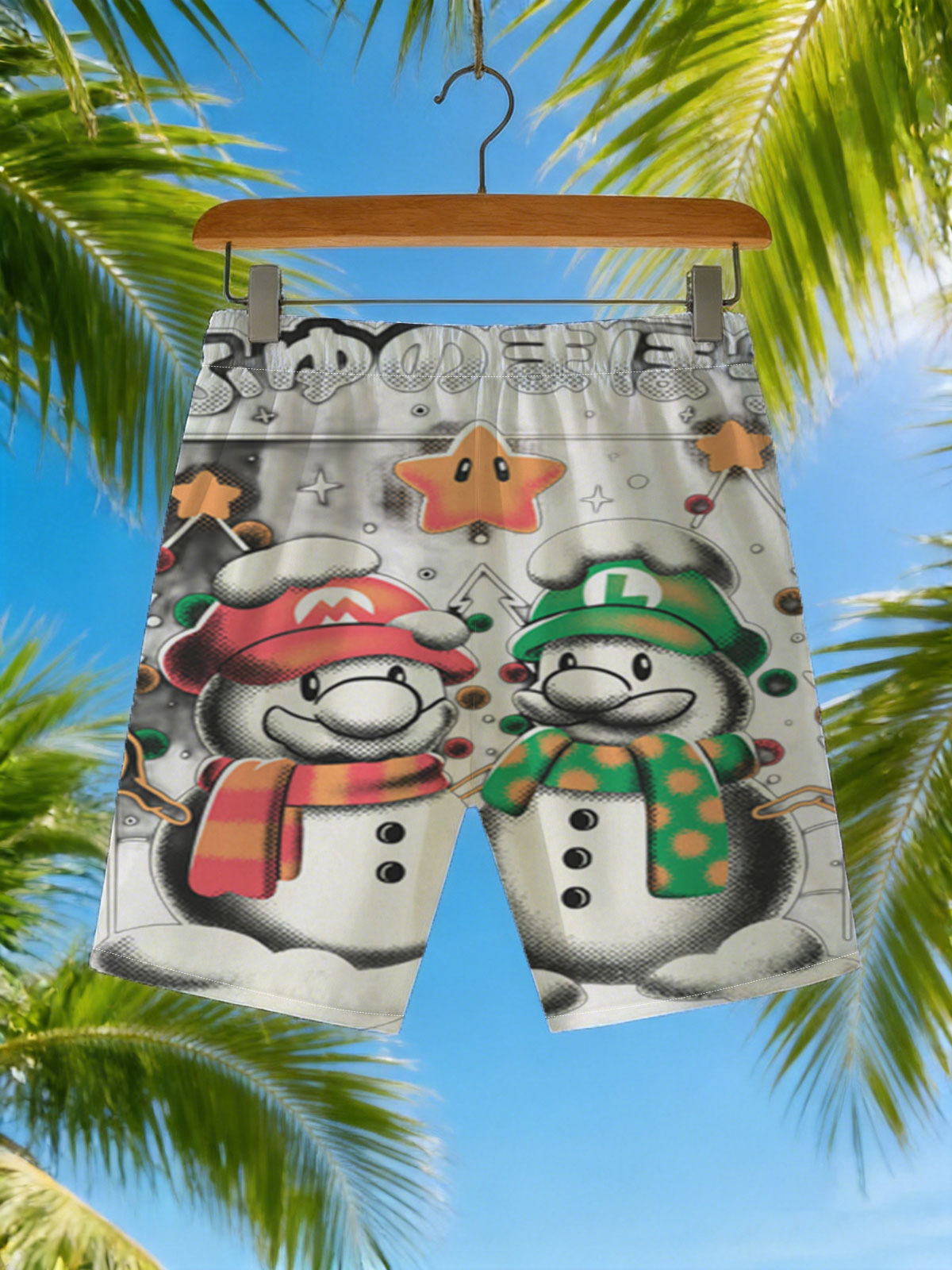 Mario and Luigi Snowmen Christmas Art -  Beach shorts