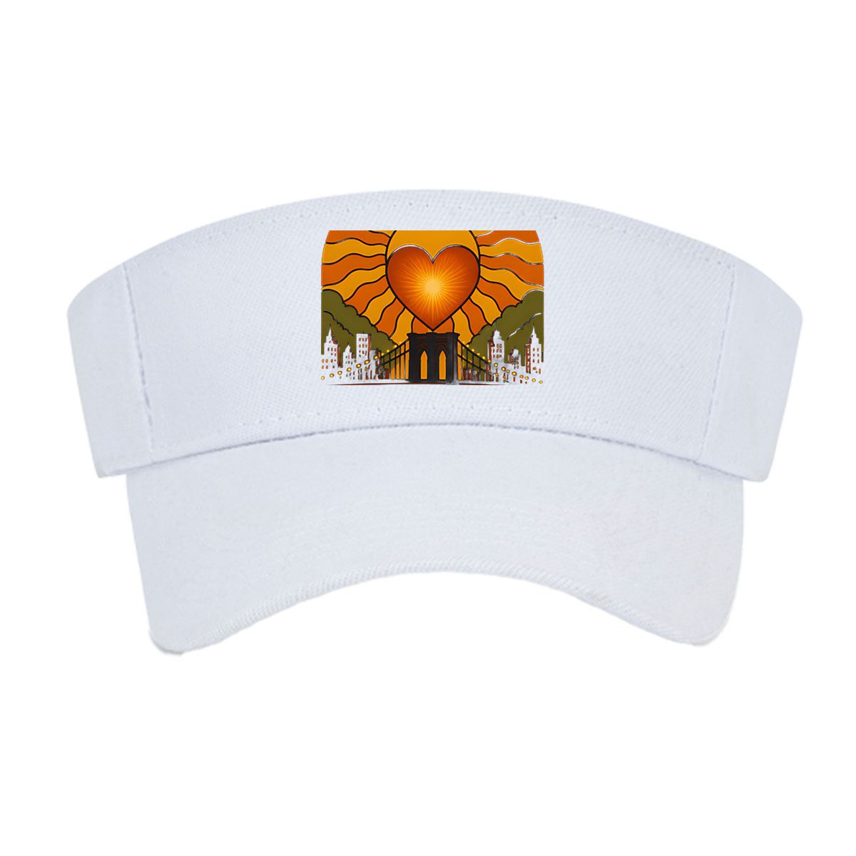 Spread Love: It's the Brooklyn Way - Heart Sun Over Bridge Cityscape -  Visor cap