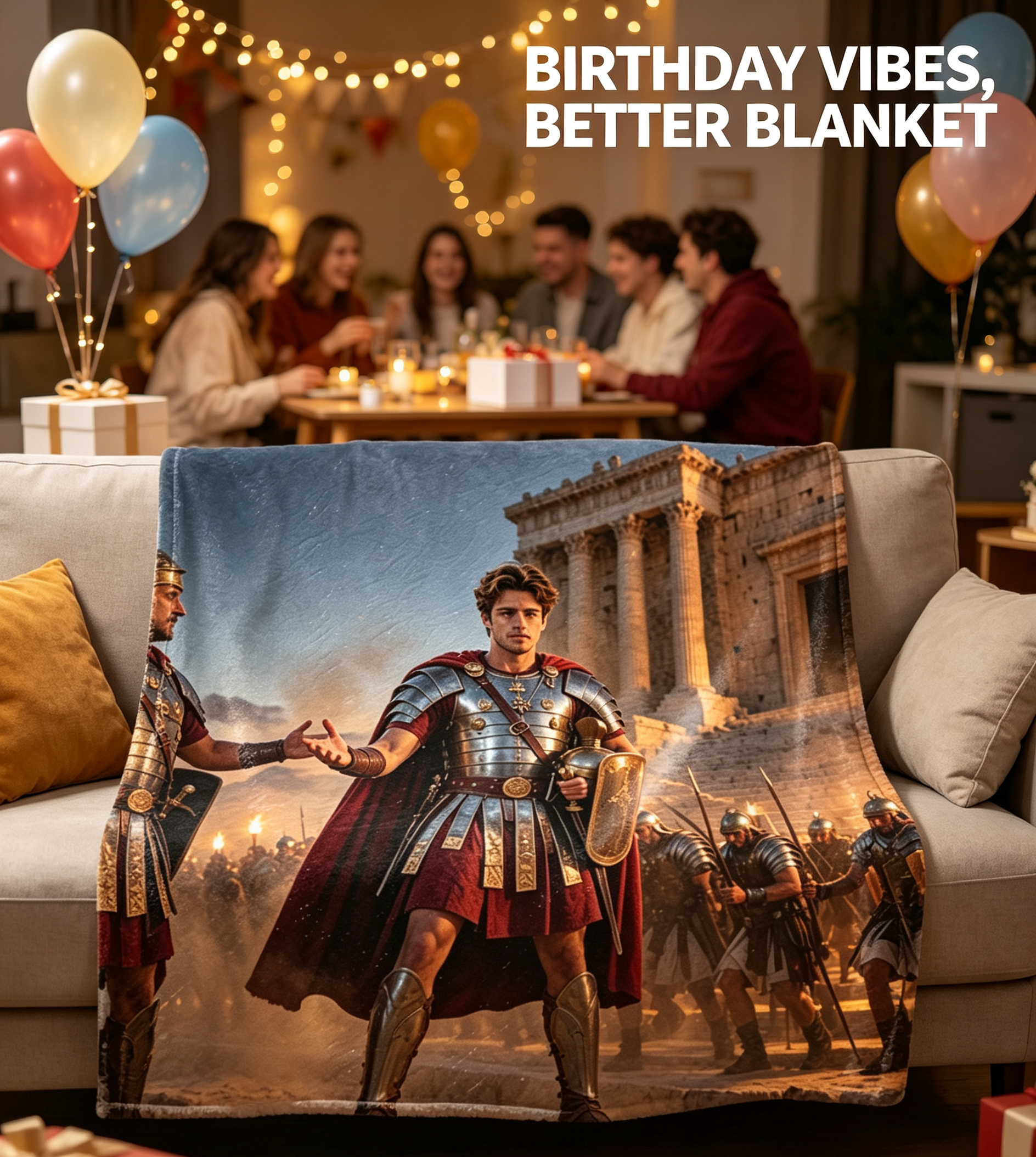 Custom Face Blanket Roman Warrior Emperor Flannel Blanket Ancient Rome Theme Bedroom Decor Gift for History Enthusiasts
