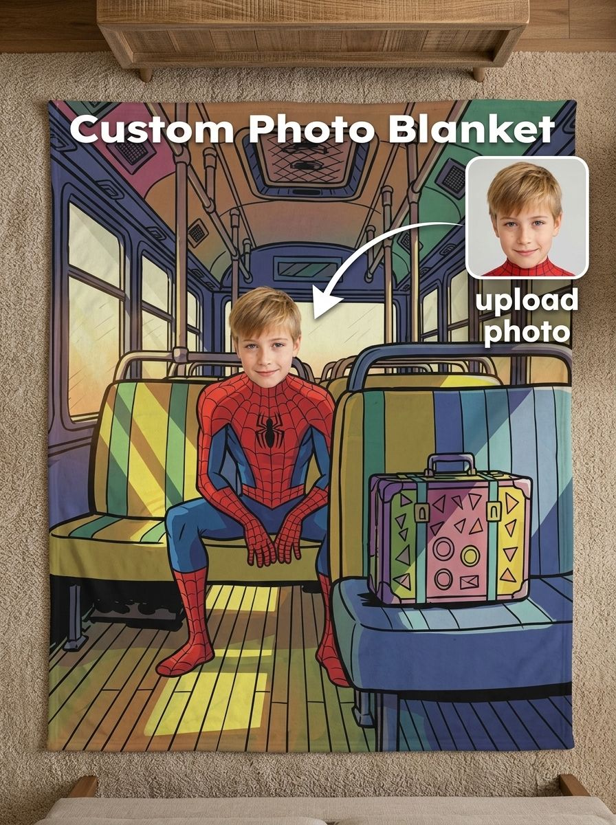 Custom Superhero Photo Flannel Fleece Blanket Ultra Soft Personalized Throw for Kids Bed Sofa Couch and Travel Gift