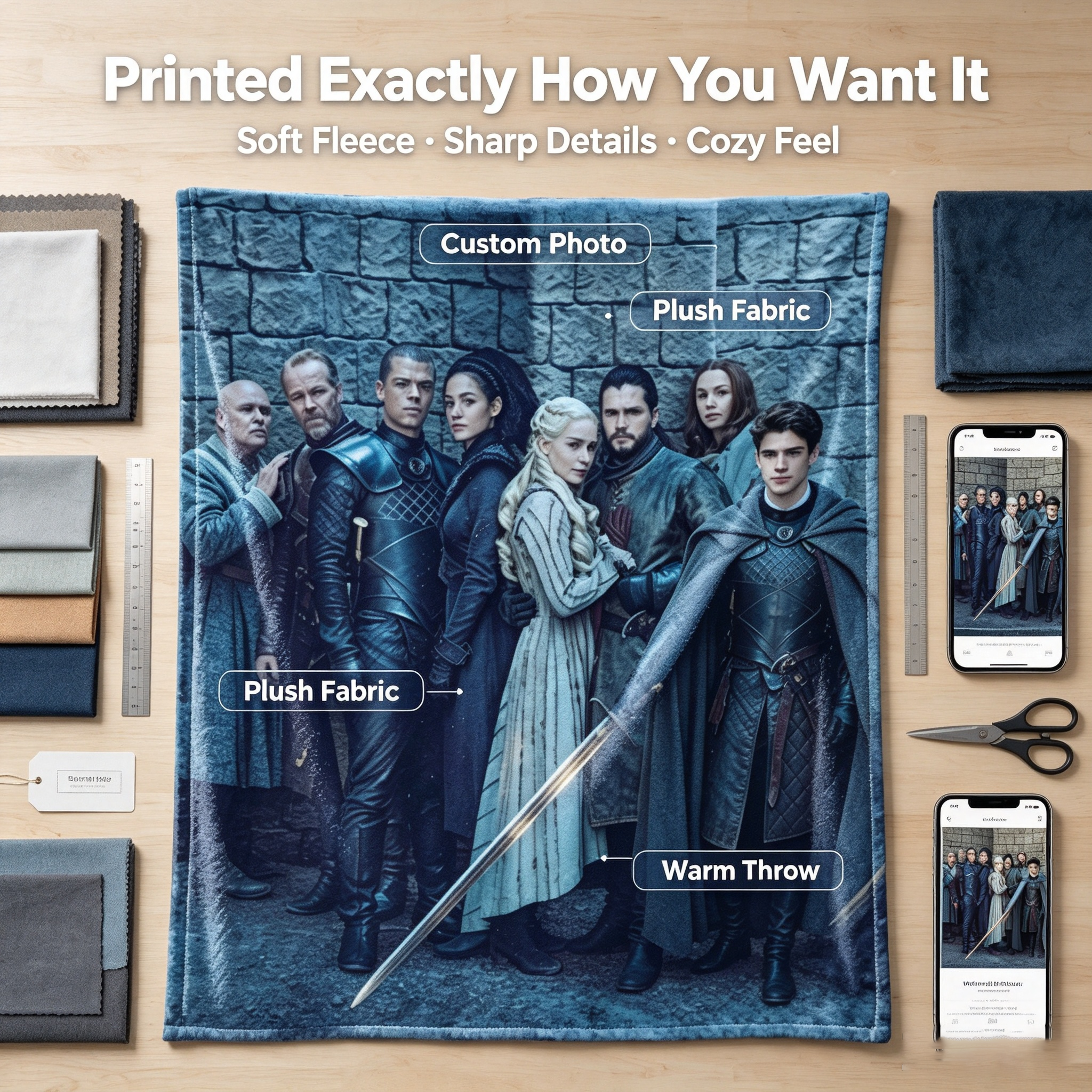 Custom Face Blanket Game of Thrones Characters Flannel Blanket for Couch or Bed Cozy Gift Idea for Fans