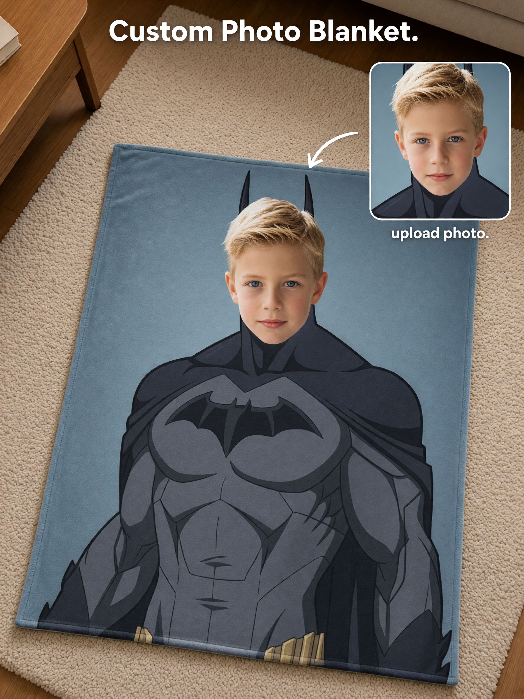 Custom Face Photo Superhero Flannel Blanket Ultra Soft Personalized Throw for Kids Bed Couch Perfect Birthday Gift