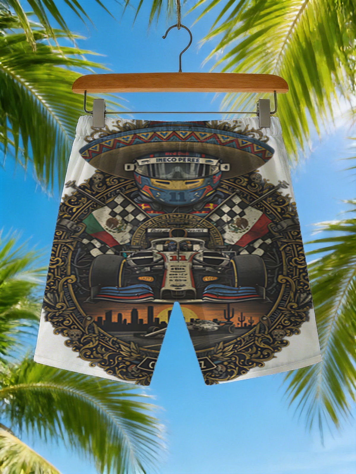 Checo Perez: Mexican F1 Legend in Racing Glory -  Beach shorts