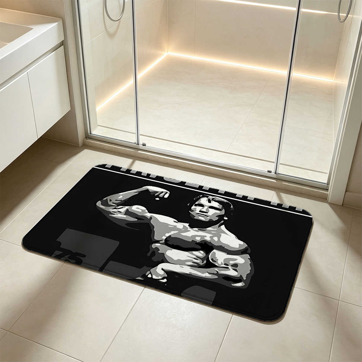 Mr. Olympia 1975: Arnold Schwarzenegger at Weizman Hall, Pretoria, South Africa - Flannel floor mat