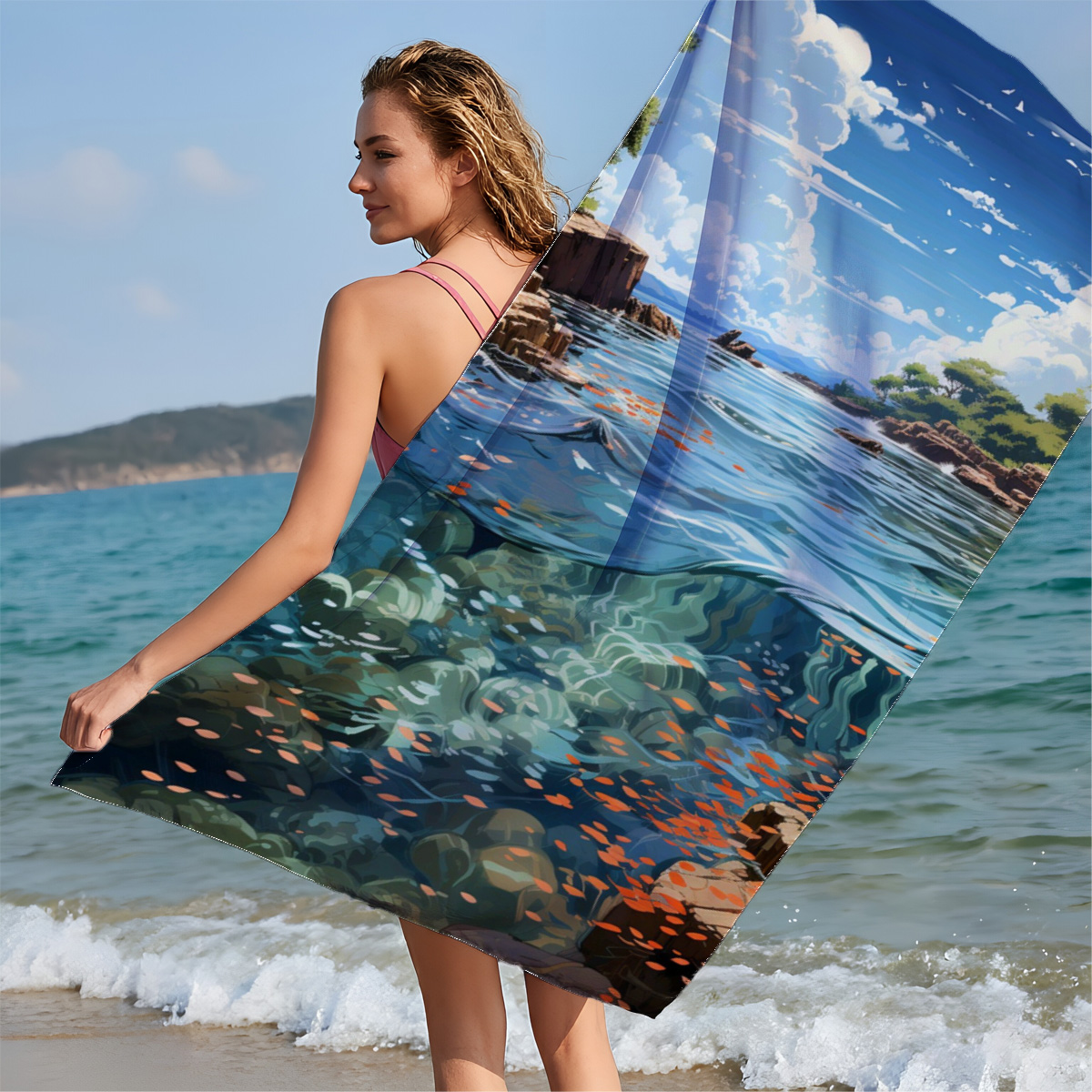 Crystal Clear Waters and Sky Reflections - Beach towels