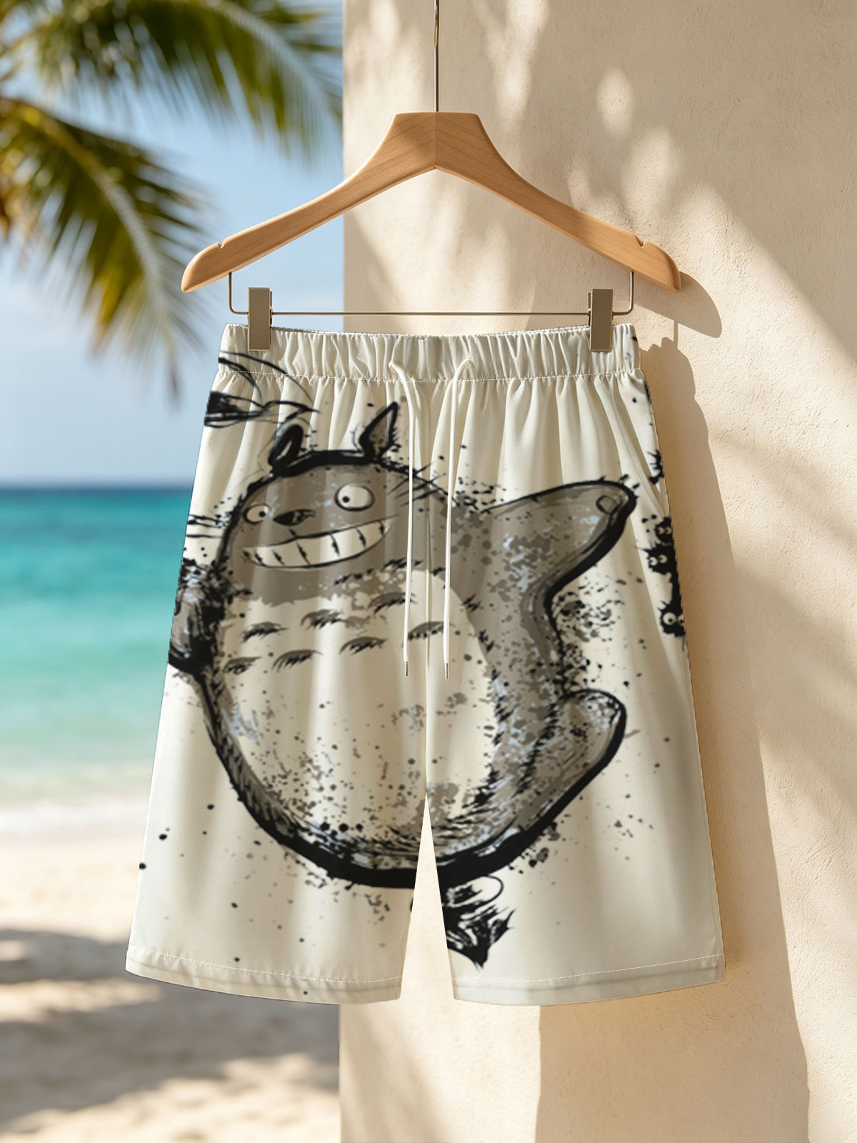 Totoro with Umbrella and Mini Totoros -  Beach shorts