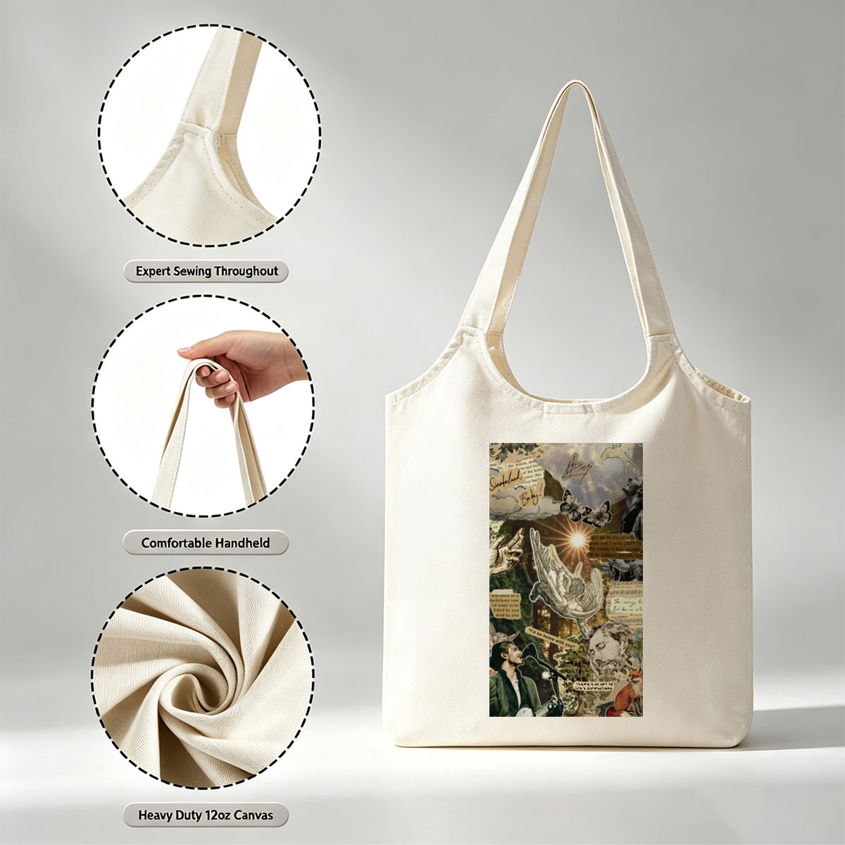 Ed Sheeran Concert Scene with Nature and Lyrics Collage Art - Canvas shoulder bags/