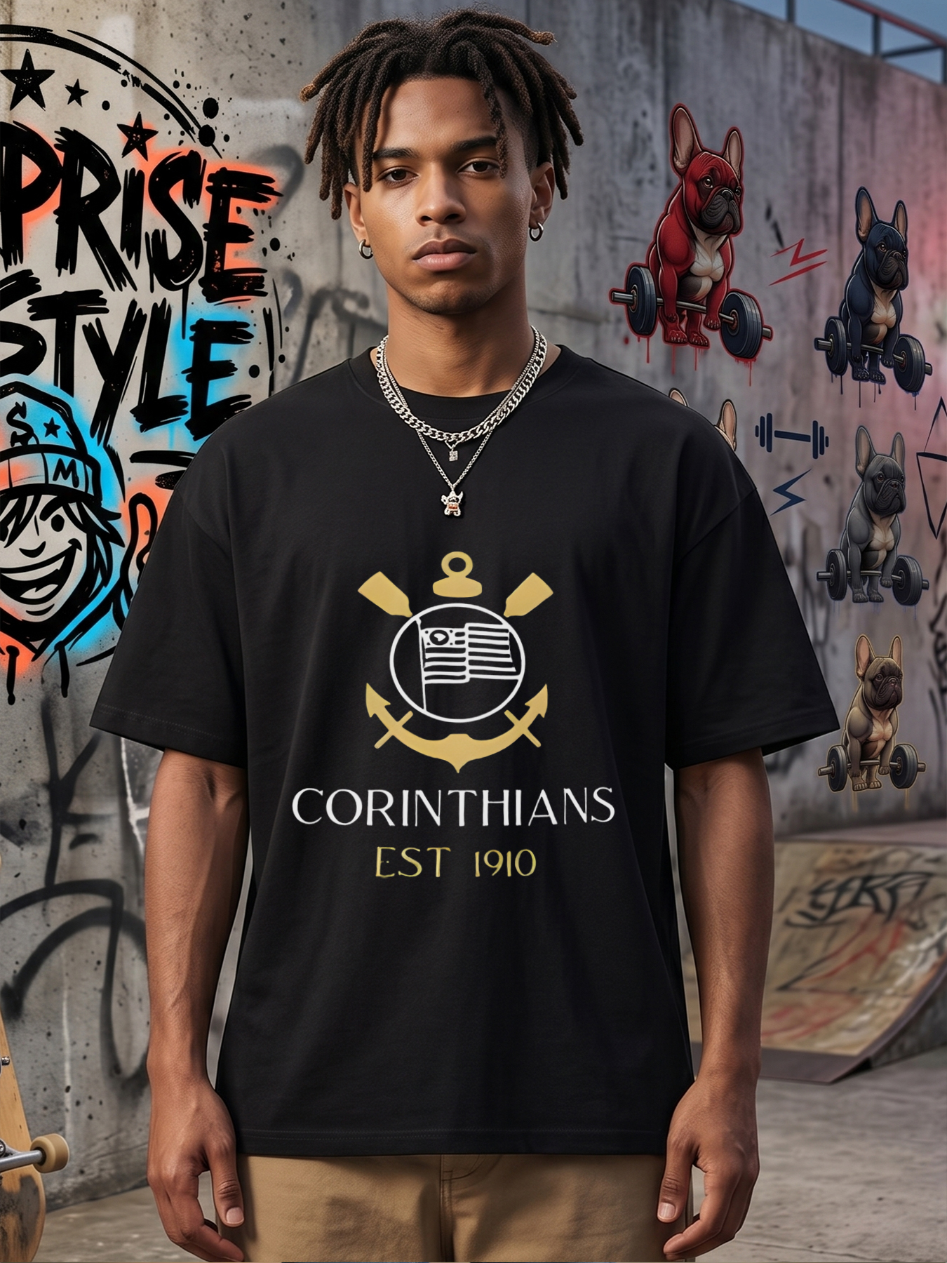 Men's Printed T-Shirt with Corinthians Crest and Anchor Logo, Casual Round Neck Lightweight Breathable Summer Short Sleeve T-Shirt for Sports Fans and Everyday Wear, Suitable for Adults and Football Enthusiasts