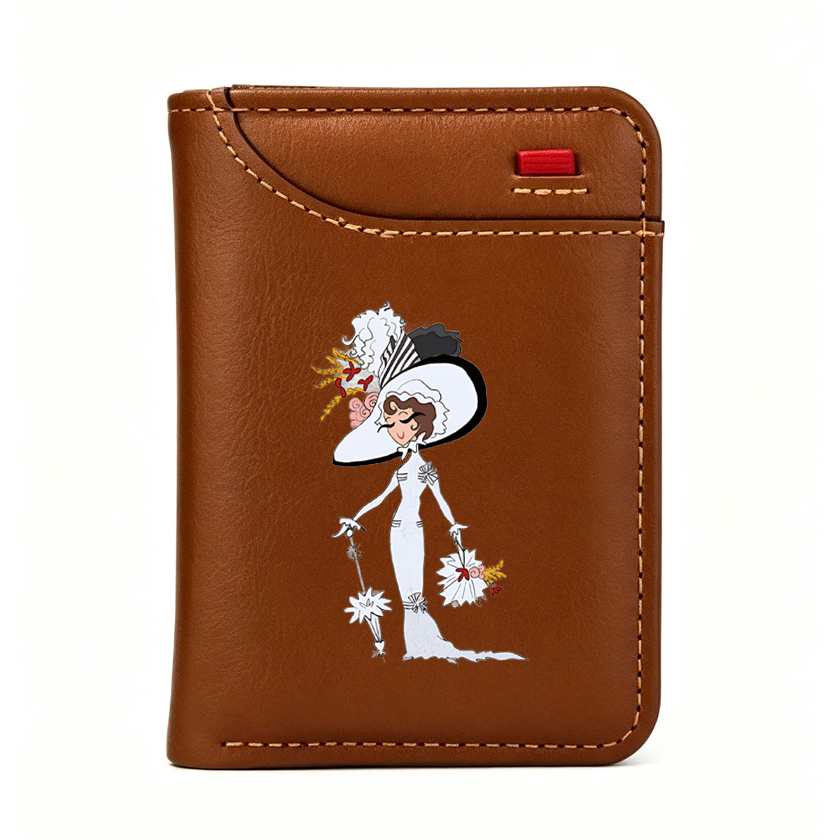 Lady in White Gown with Fancy Hat and Bouquet - Vertical Style Wallet
