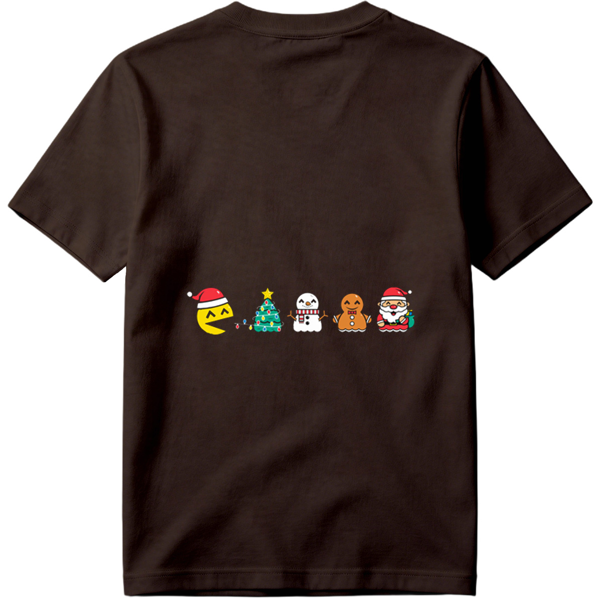 Pac-Man Christmas Characters: Pac-Man, Christmas Tree, Snowman, Gingerbread Man, Santa Claus - Tee